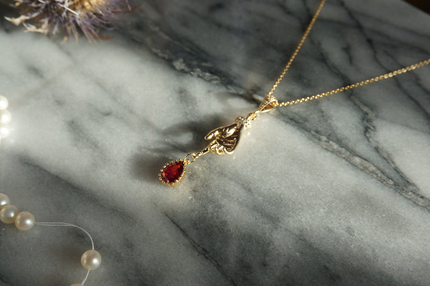 LADY MACBETH Gold / Silver / Black Hand and Blooddrop Dainty Necklace