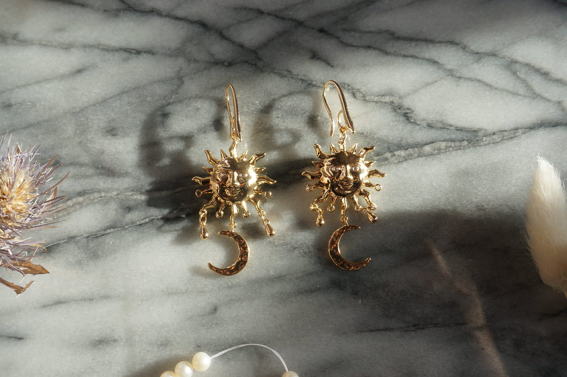 SUNNIVA Gold Sun and Moon Earrings