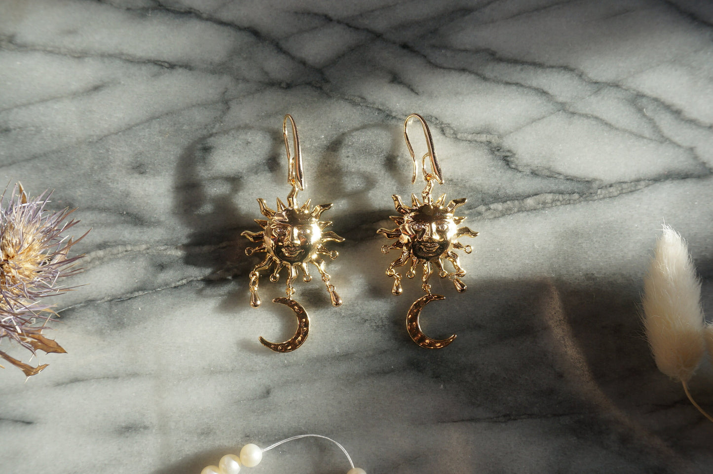 SUNNIVA Gold Sun and Moon Earrings