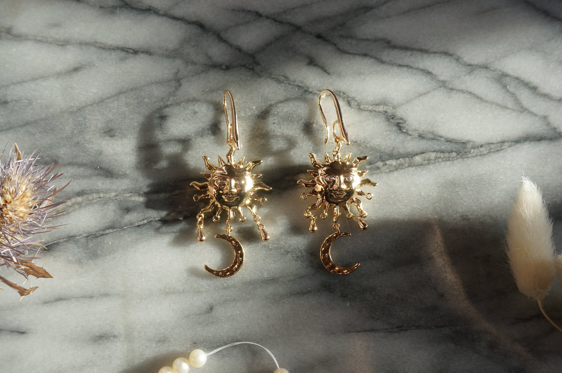 SUNNIVA Gold Sun and Moon Earrings