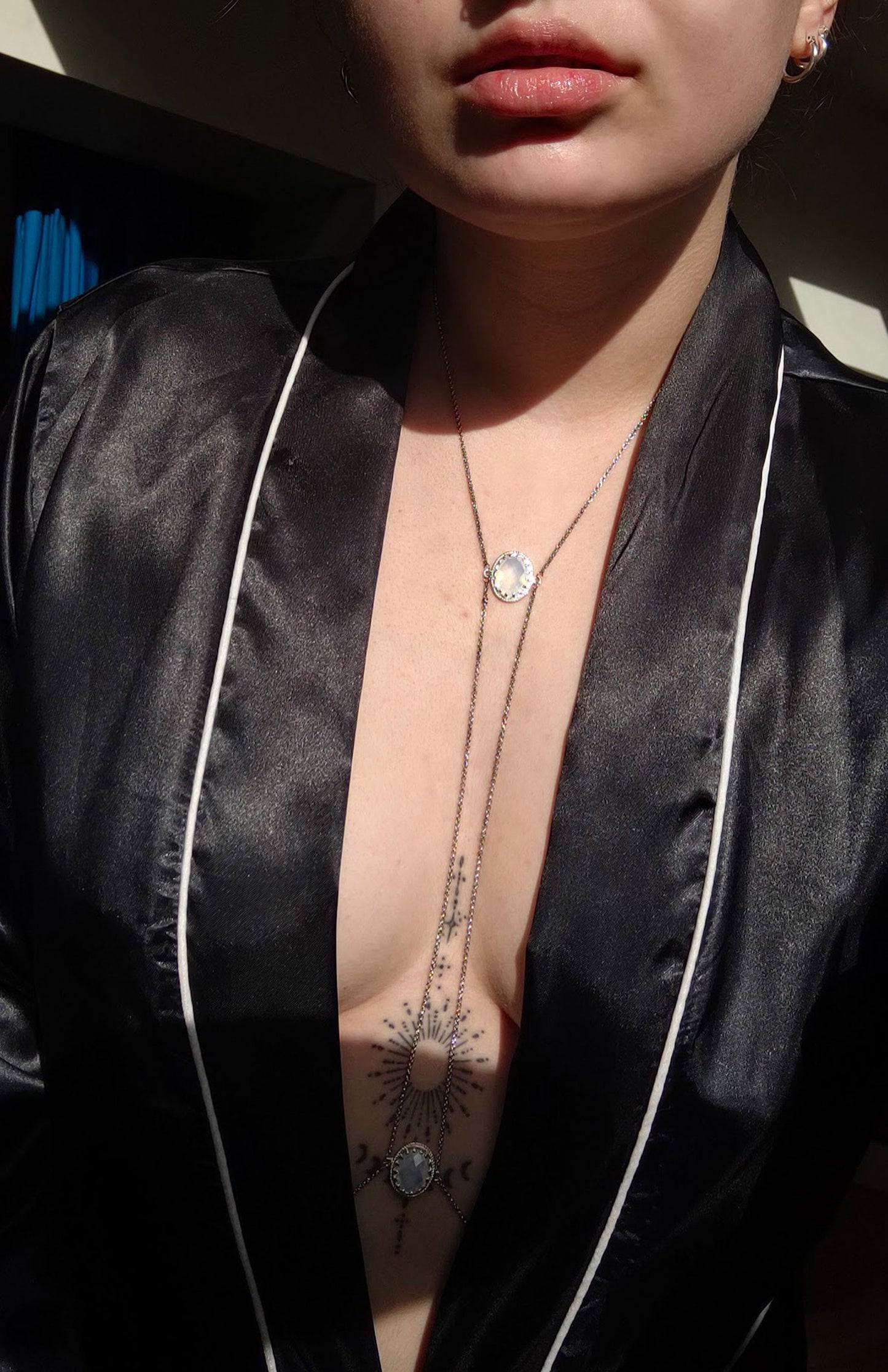 SELENE Moonstone Adjustable Body Chain in Silver / Gold