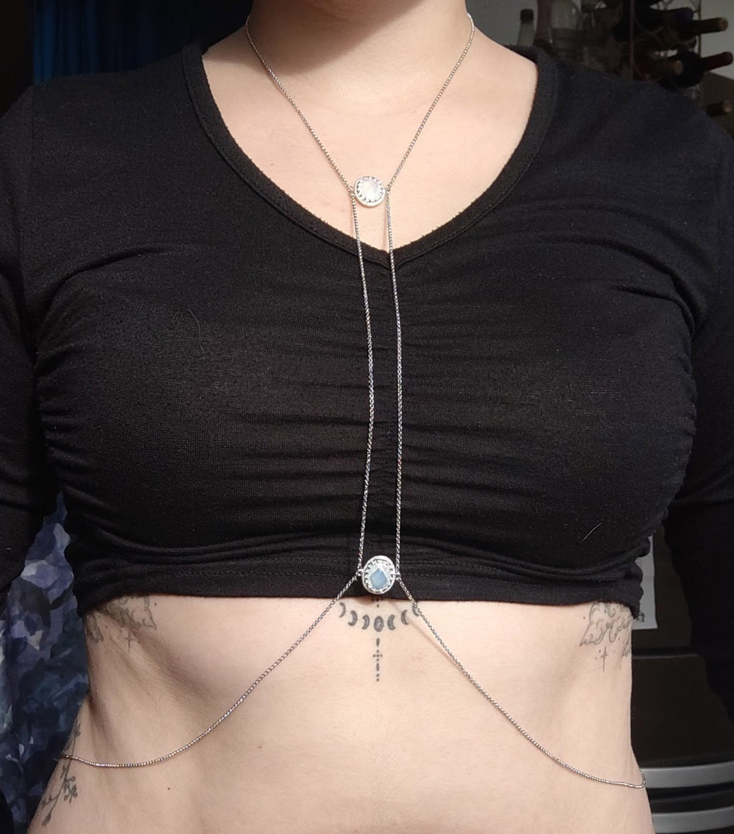 SELENE Moonstone Adjustable Body Chain in Silver / Gold
