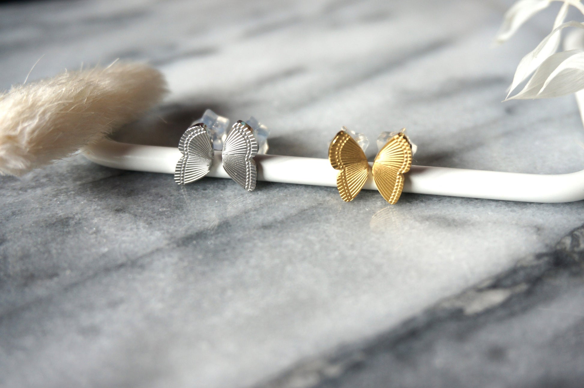PAPILLON Butterfly Wing Studs in Silver / Gold