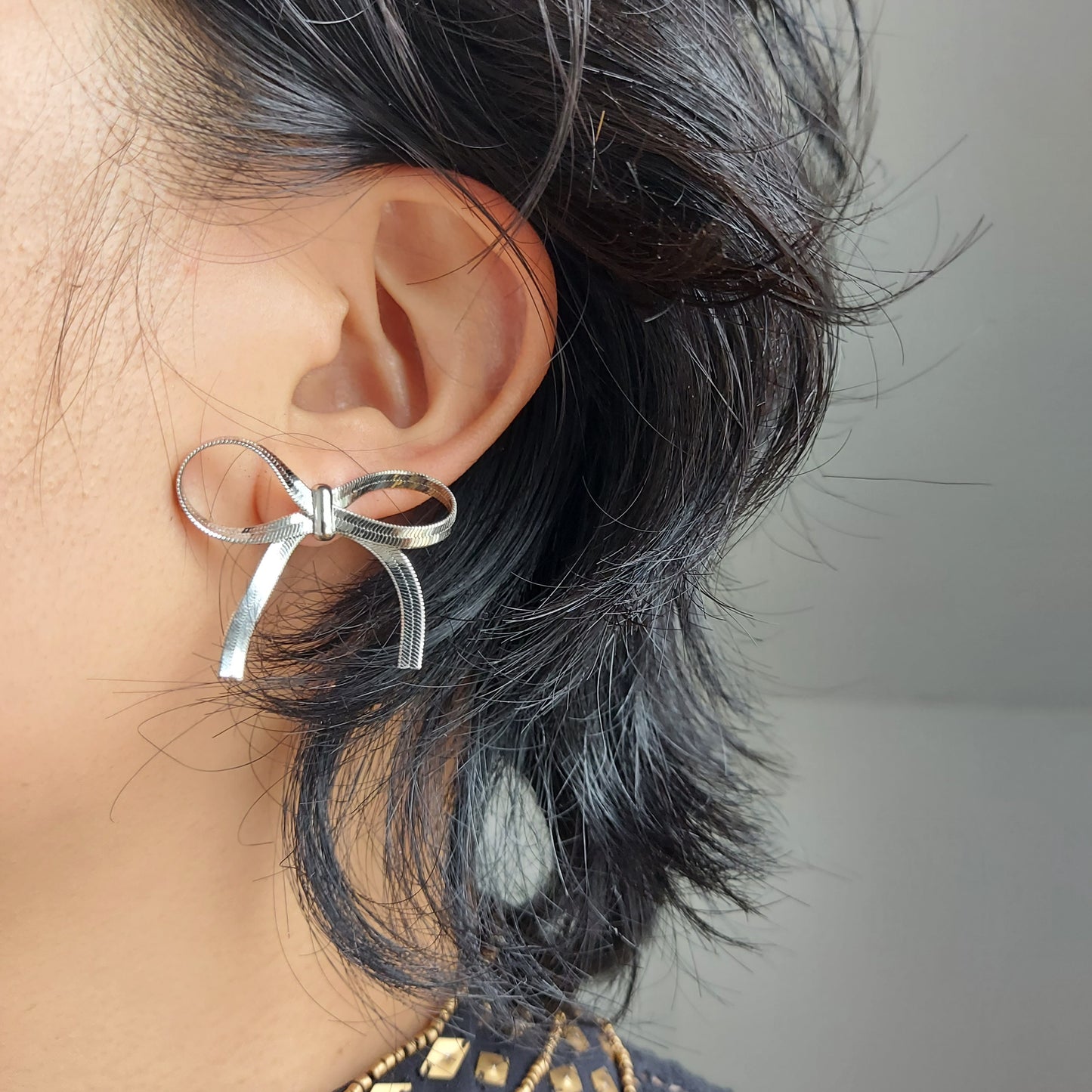 BOW - Gold / Silver Bow Stud Earrings