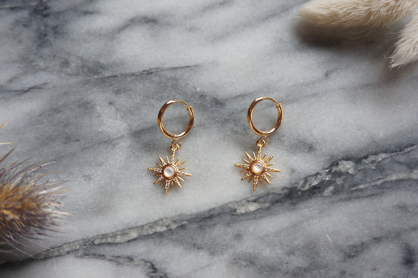 SOLE - Gold / Silver Mother of Pearl Sun Huggies / Hoops