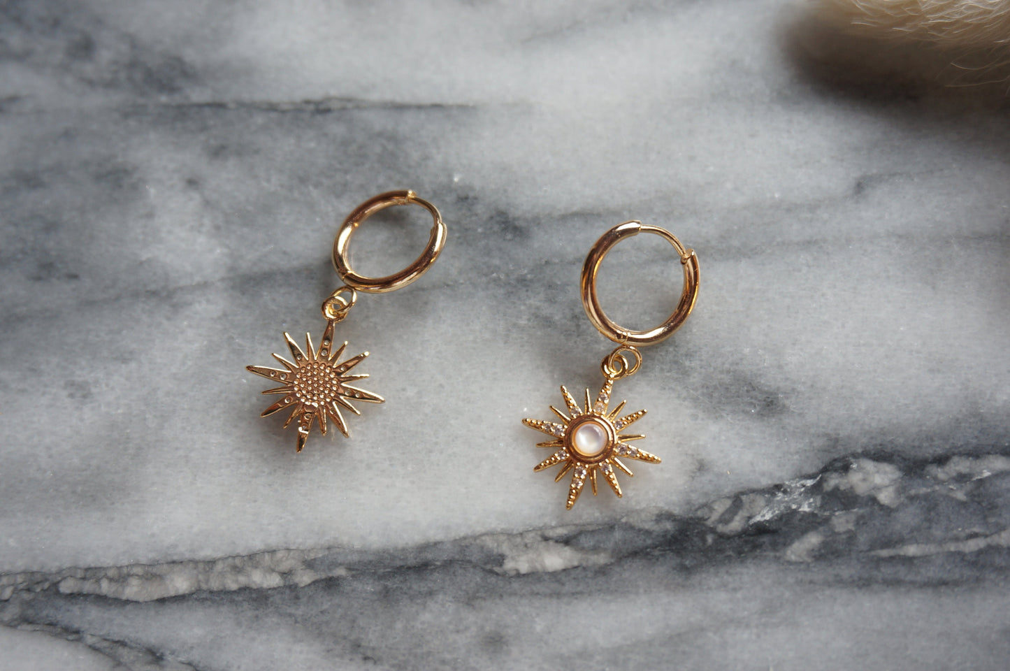 SOLE - Gold / Silver Mother of Pearl Sun Huggies / Hoops
