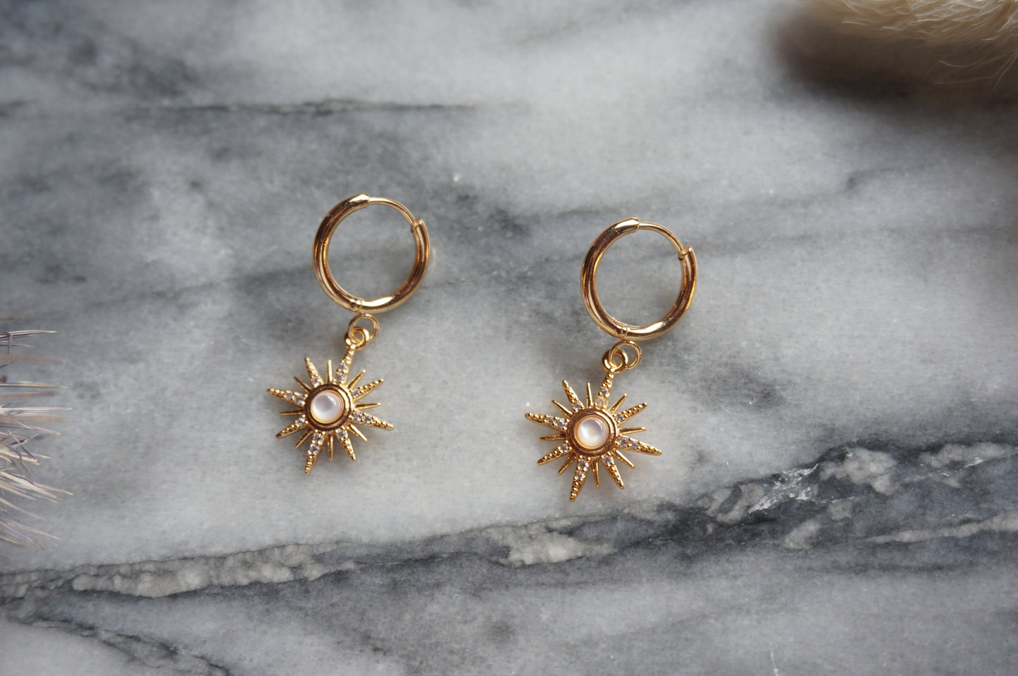 SOLE - Gold / Silver Mother of Pearl Sun Huggies / Hoops