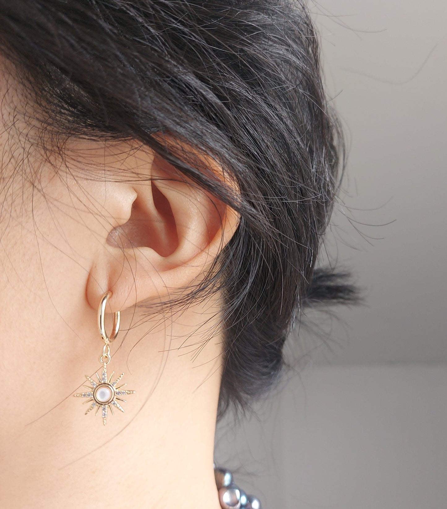 SOLE - Gold / Silver Mother of Pearl Sun Huggies / Hoops