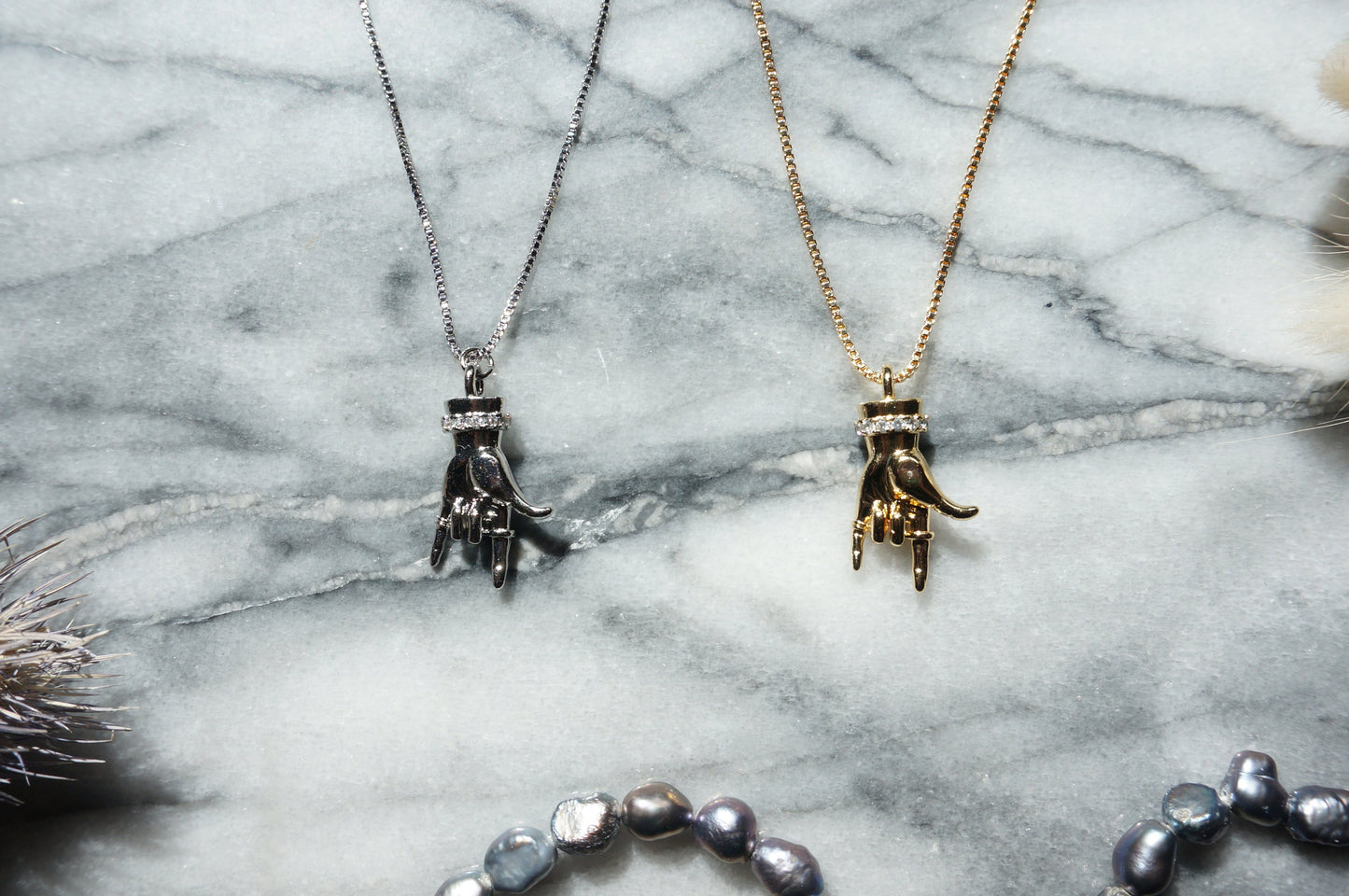 HORNS Gold / Silver Hand Sign Necklace
