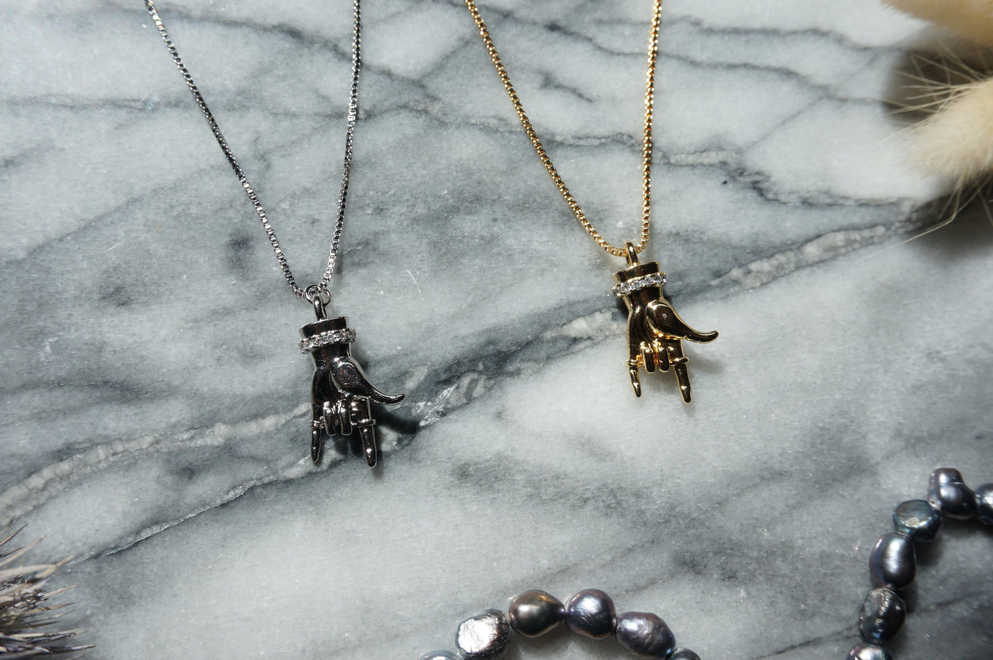 HORNS Gold / Silver Hand Sign Necklace