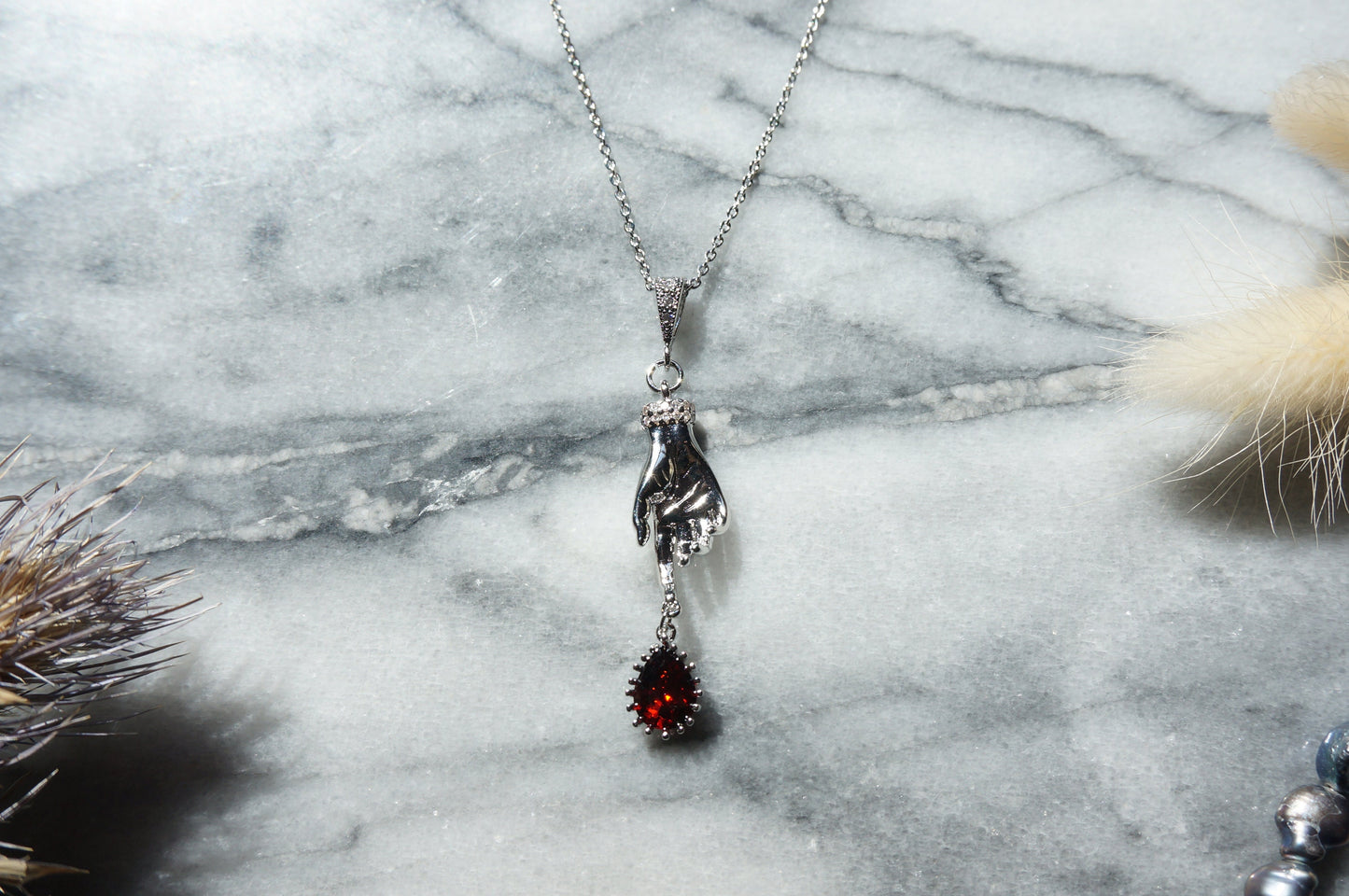 LADY MACBETH Gold / Silver / Black Hand and Blooddrop Dainty Necklace