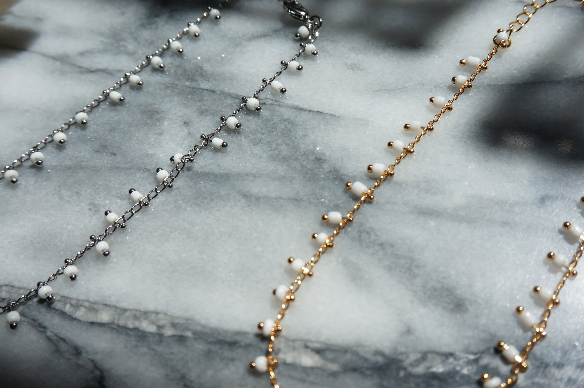 Gold / Silver White Beaded Anklets
