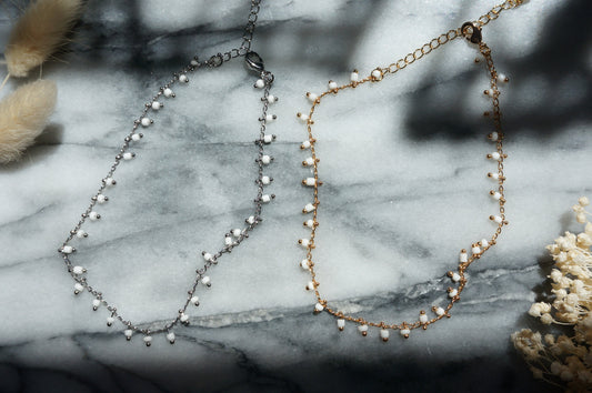 Gold / Silver White Beaded Anklets