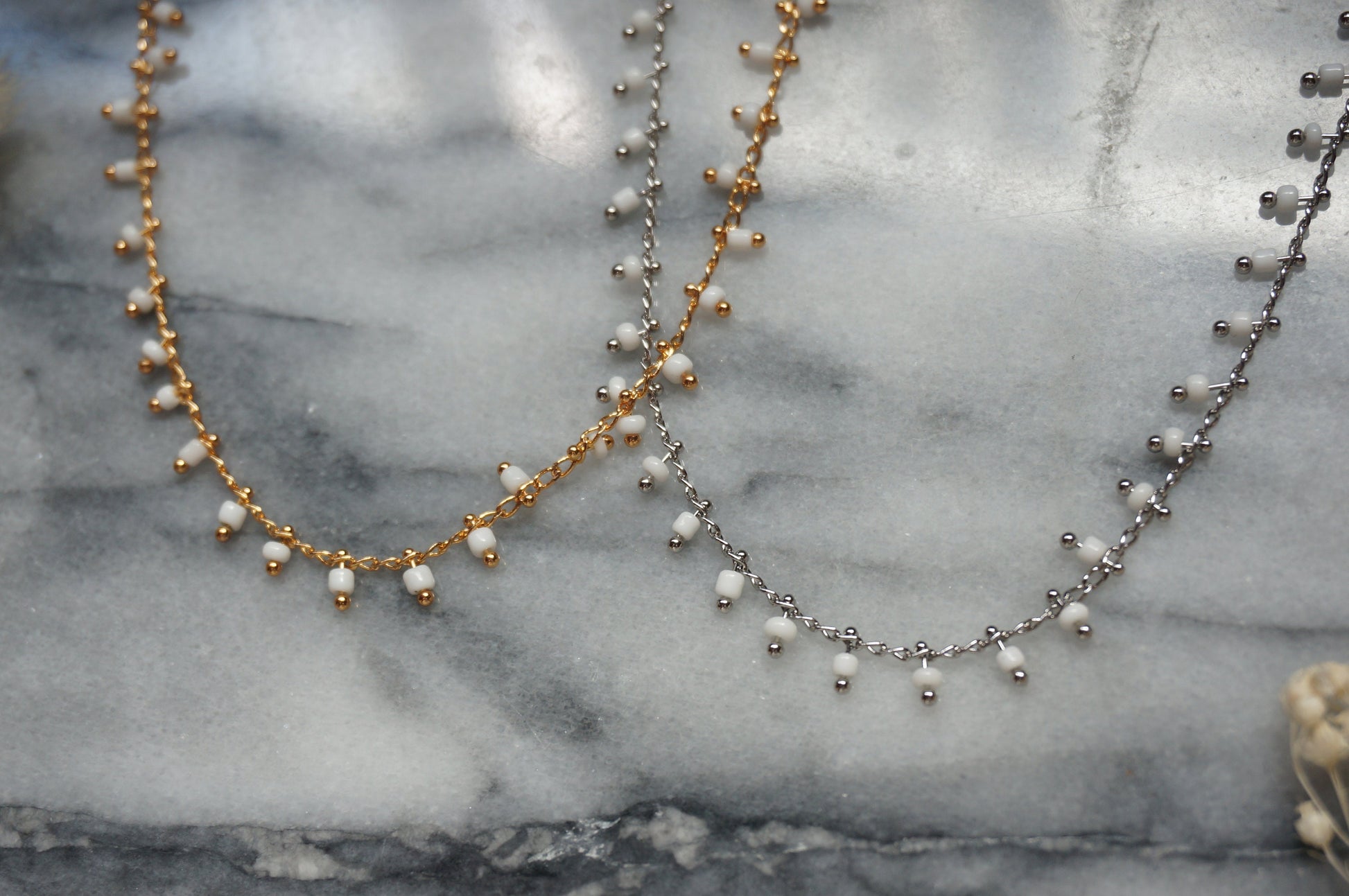 Gold / Silver White Beaded Necklaces