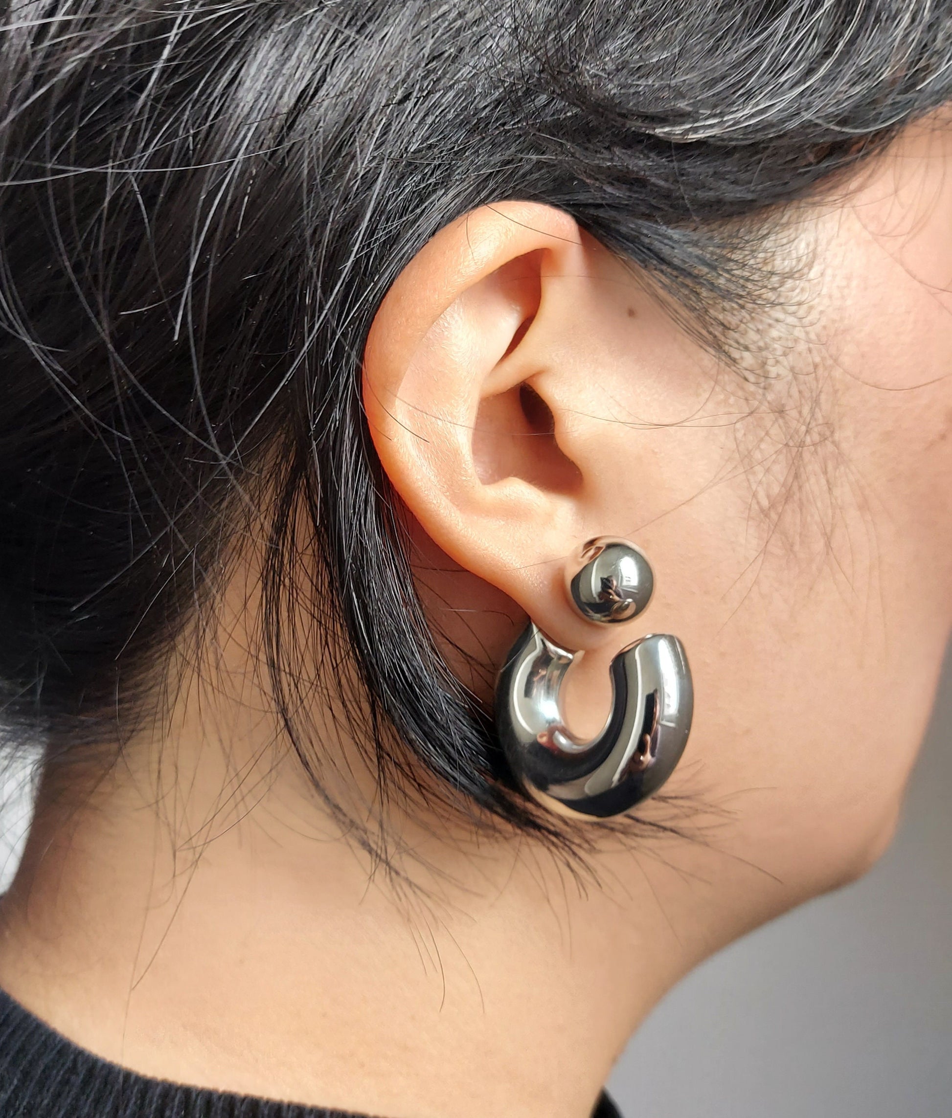 Super chunky Reverse hoop earrings Gold/Silver Hoop Stud Earrings