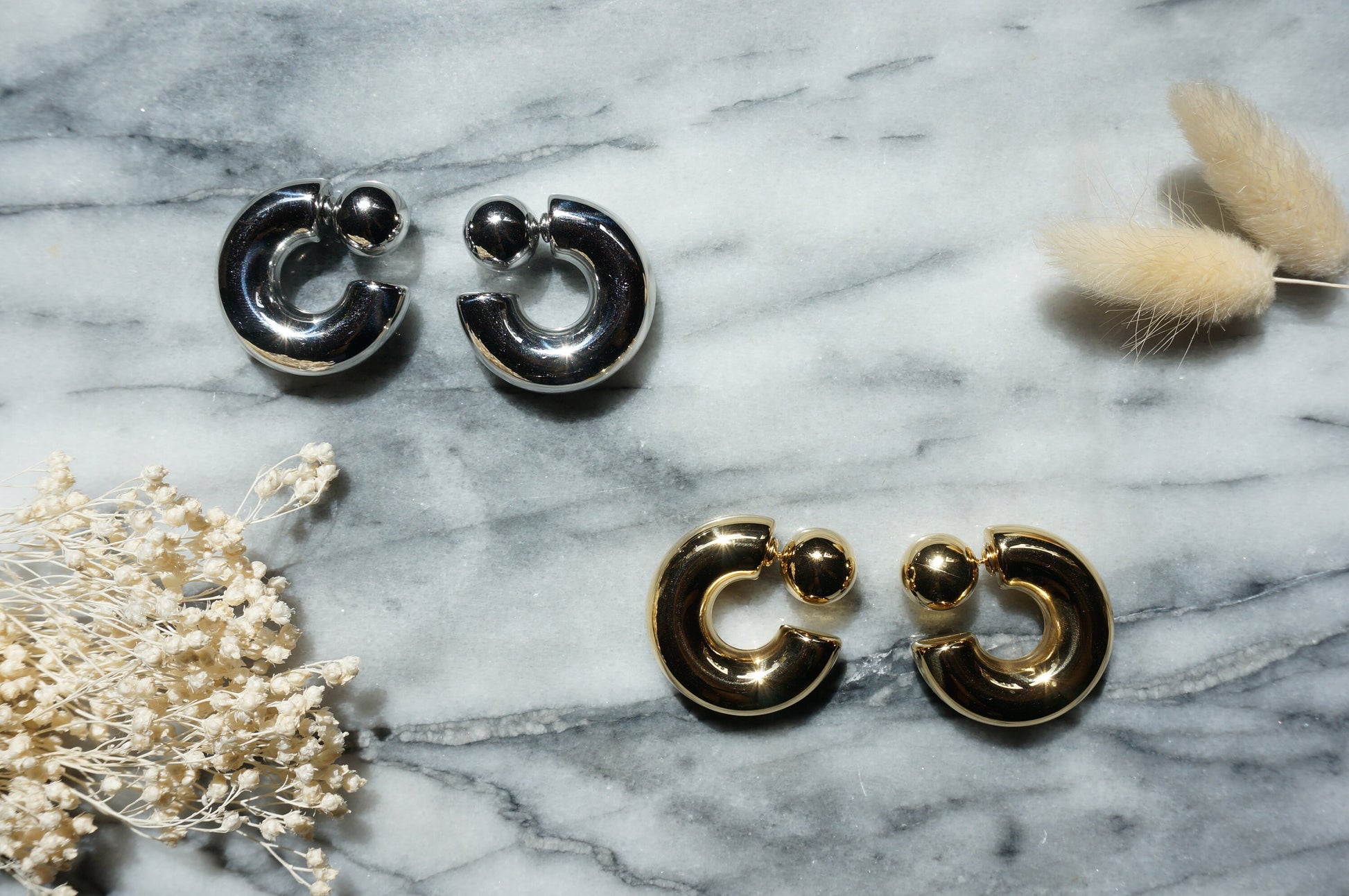 Super chunky Reverse hoop earrings Gold/Silver Hoop Stud Earrings