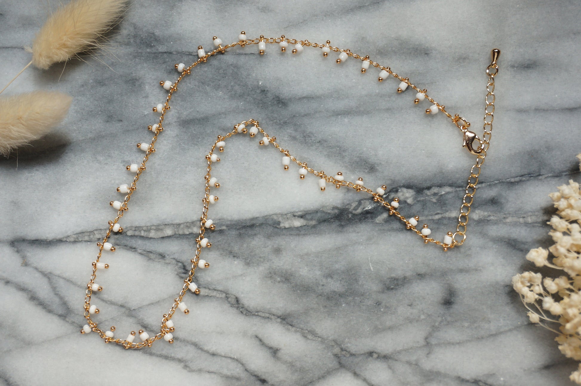 Gold / Silver White Beaded Necklaces