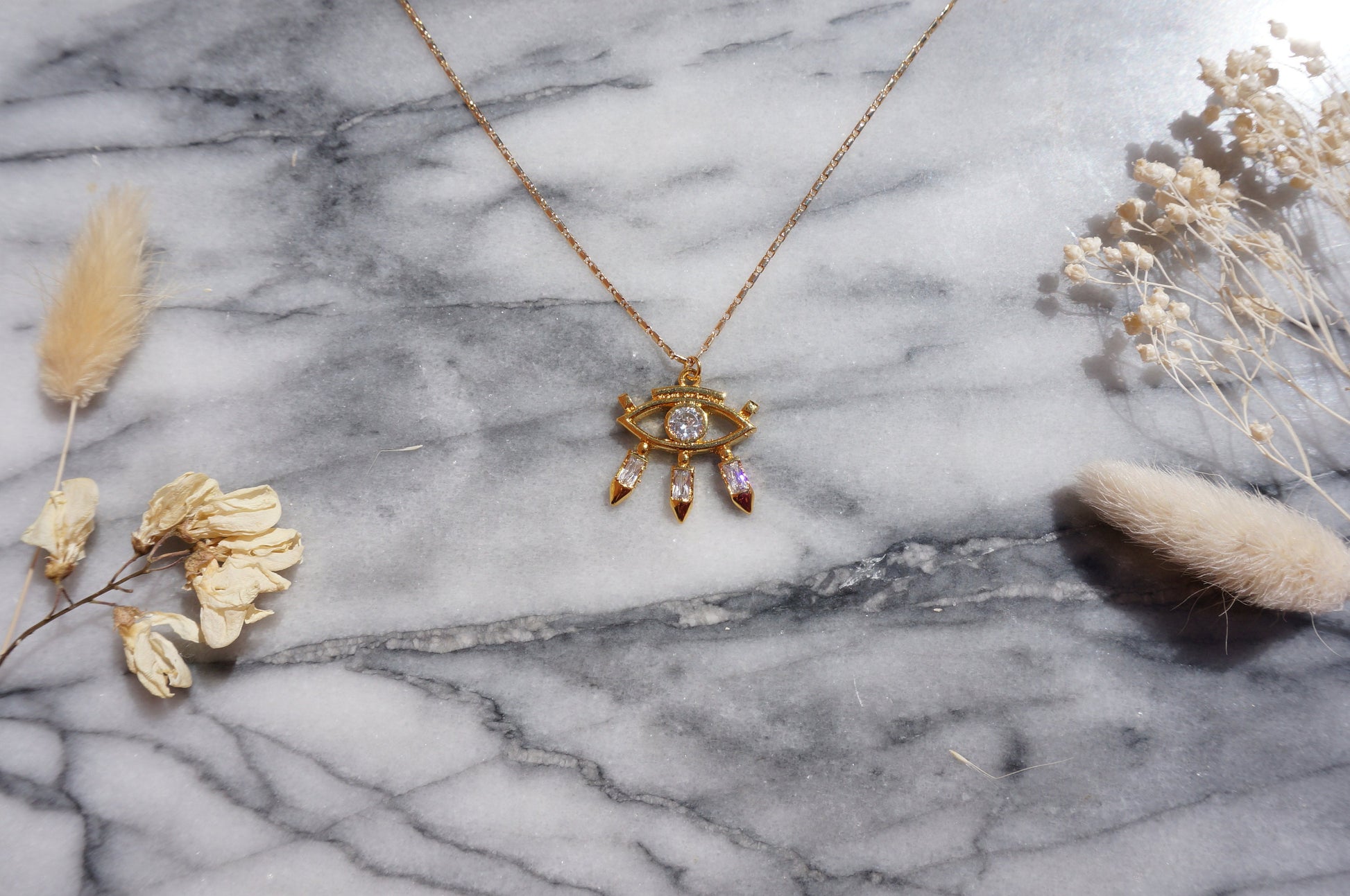 Evil Eye with Gem Pendant Necklace