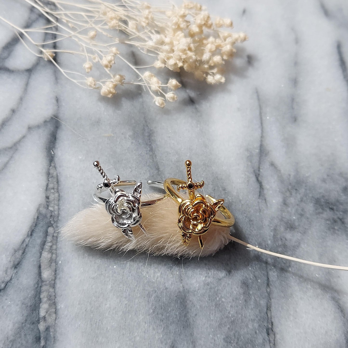 ALUCARD Rose and Sword Silver / Gold Adjustable Ring