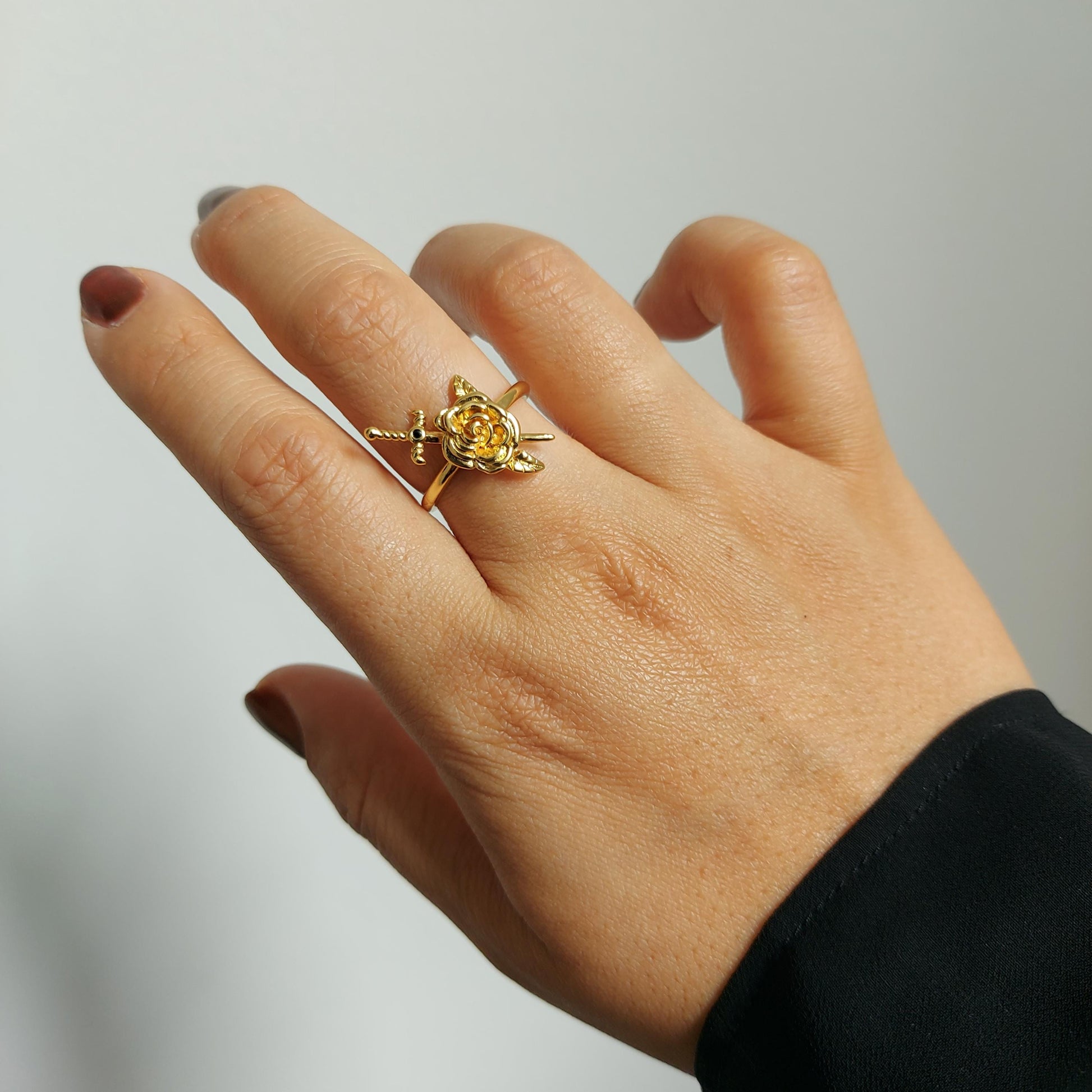 ALUCARD Rose and Sword Silver / Gold Adjustable Ring