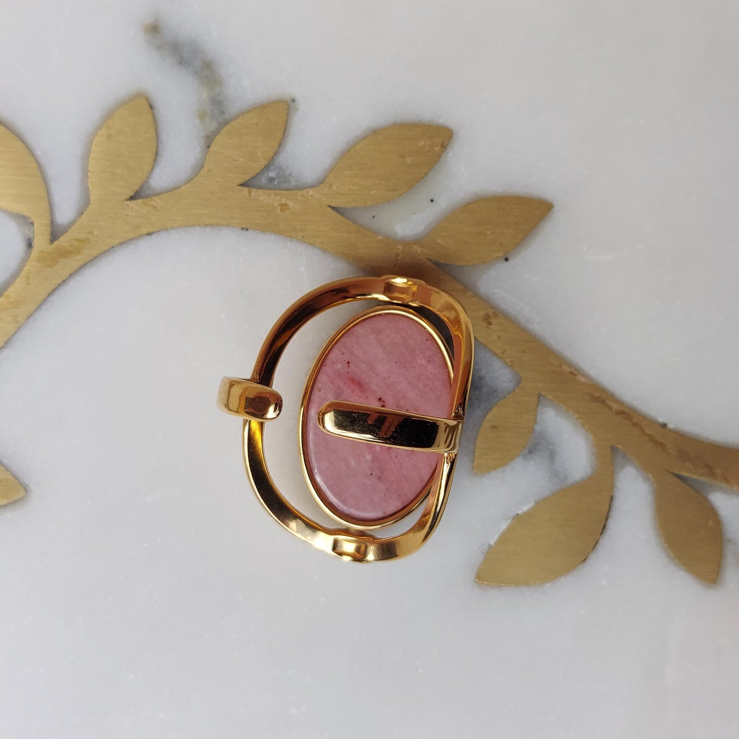 Mother of Pearl and Pink Stone 2-Way Spinning Adjustable Gold Ring