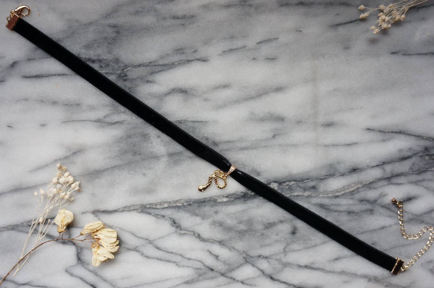 Gold Snake and Gem Black Stretch Velvet Choker
