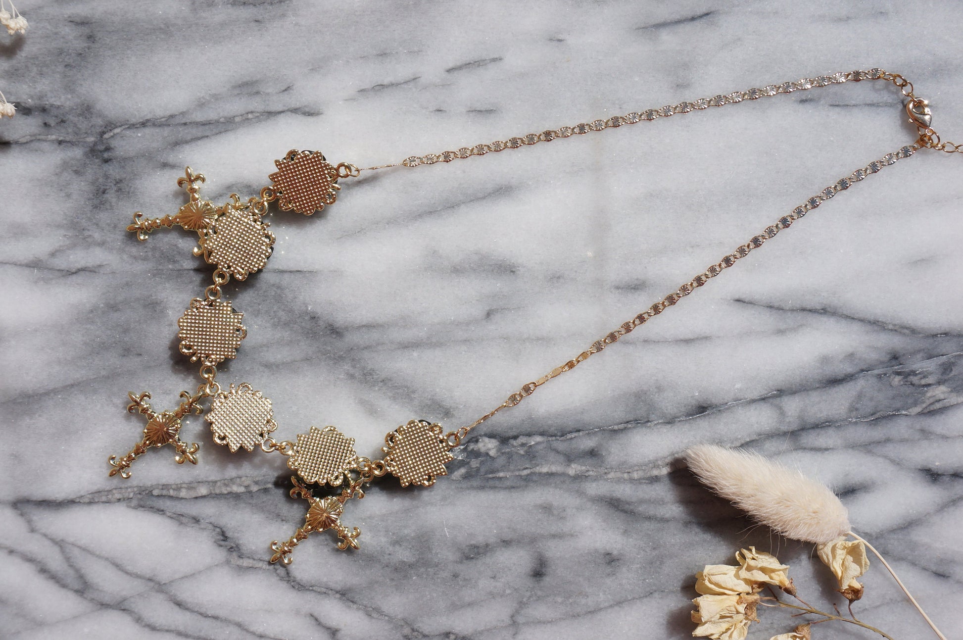 EVELYN Black Rose And Cross Gold Necklace