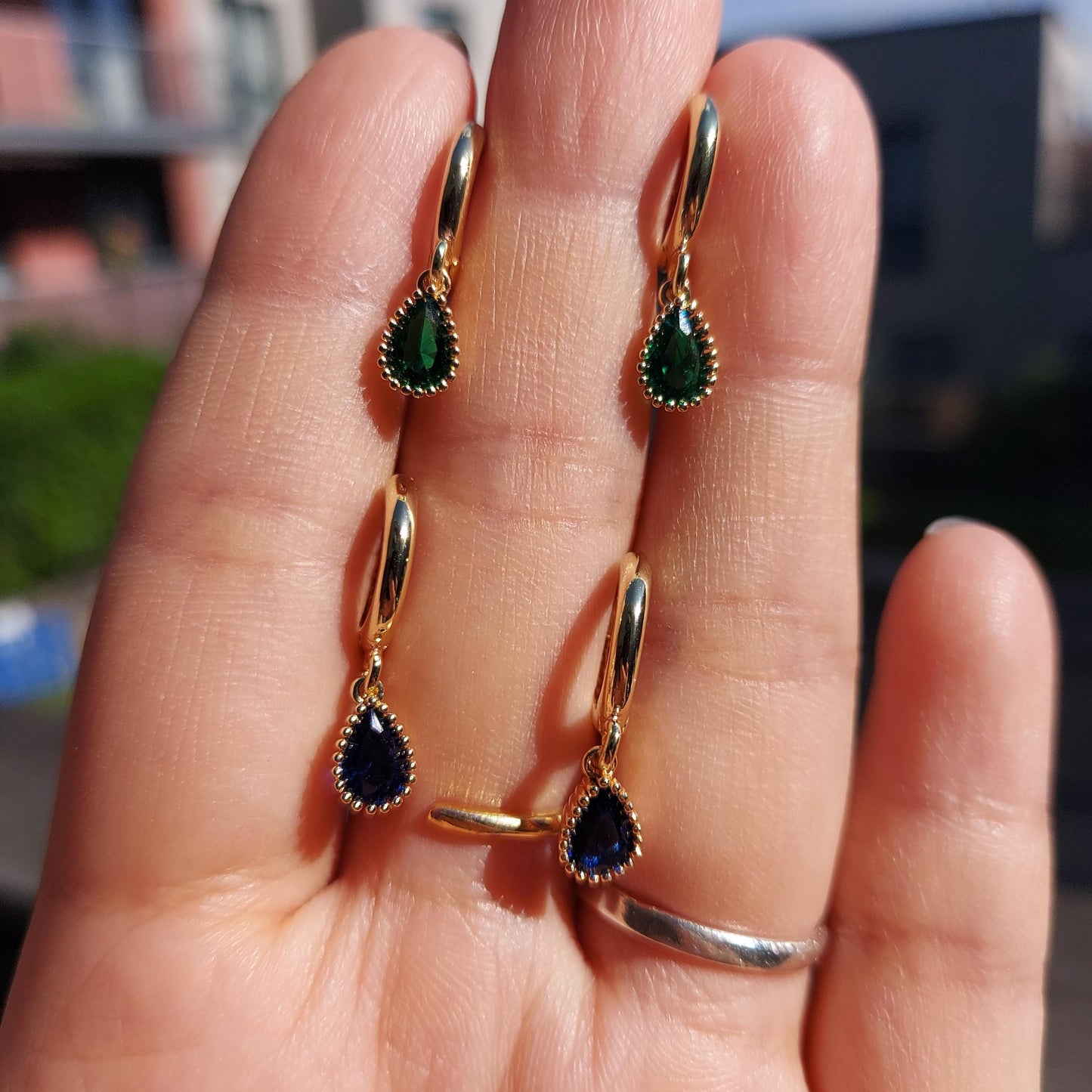 Birthstone Hoops / Gold Huggie Earrings