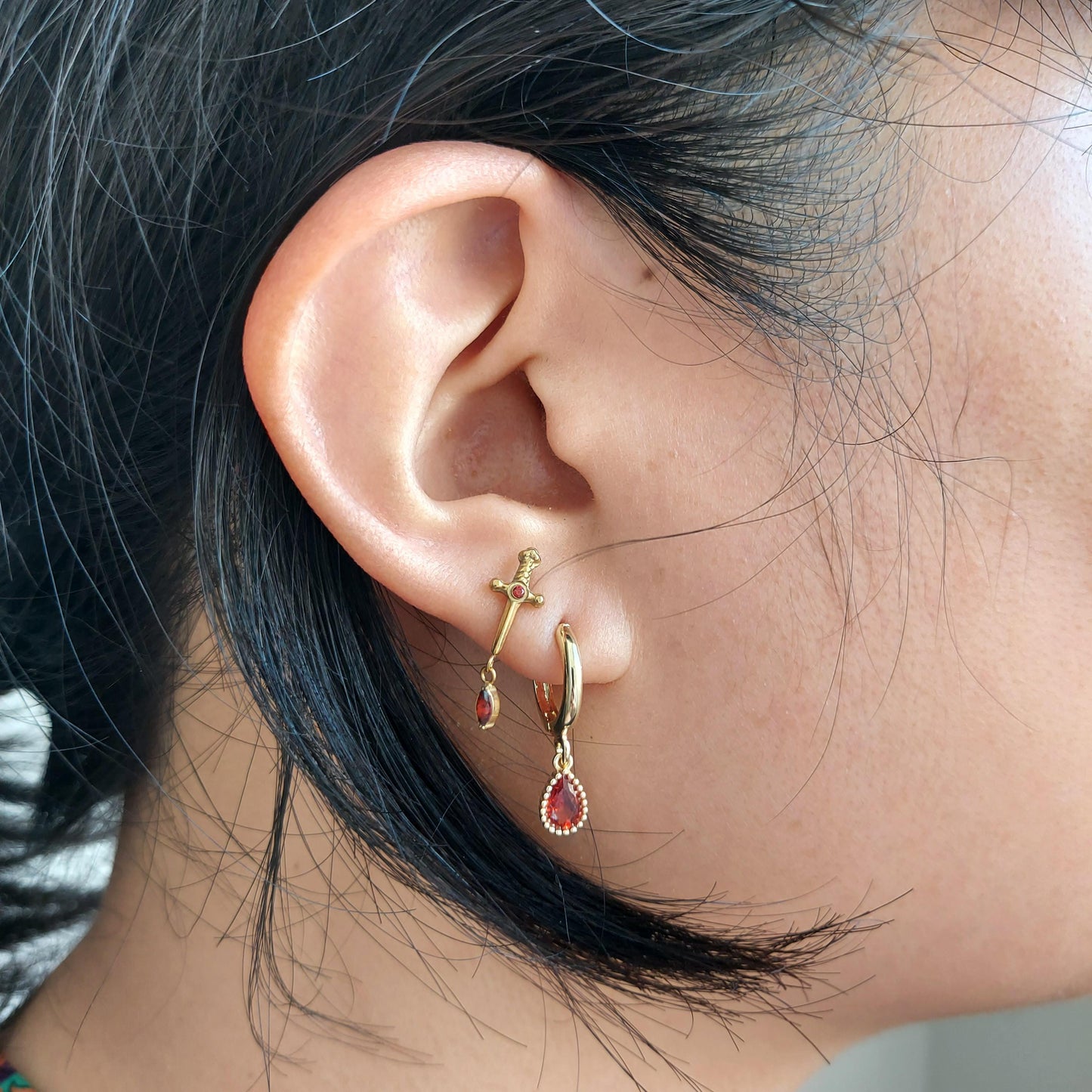 Birthstone Hoops / Gold Huggie Earrings