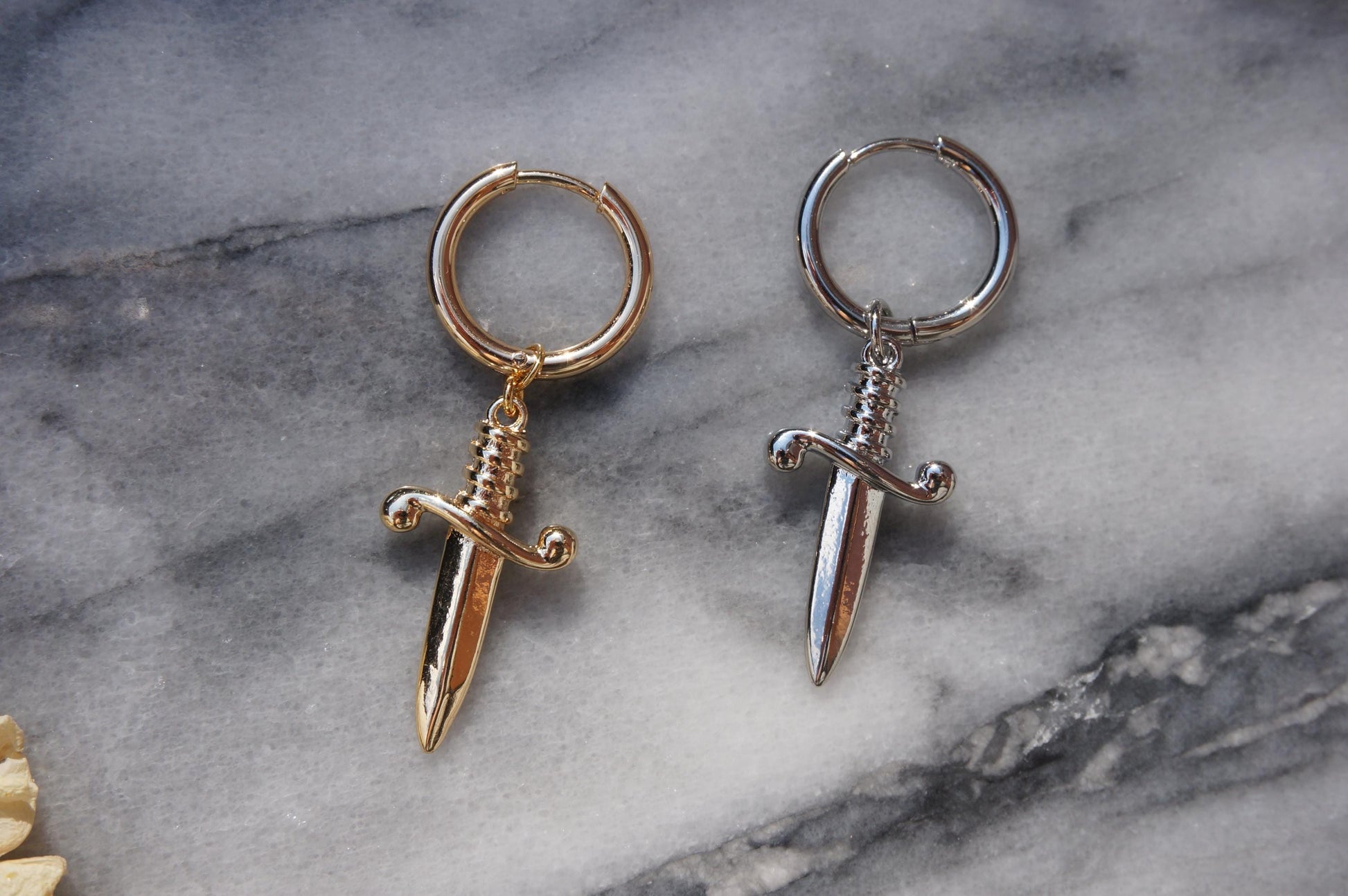Gold/Silver Mini Dagger / Dirk Hoop Earrings / Tarot Sword Earring