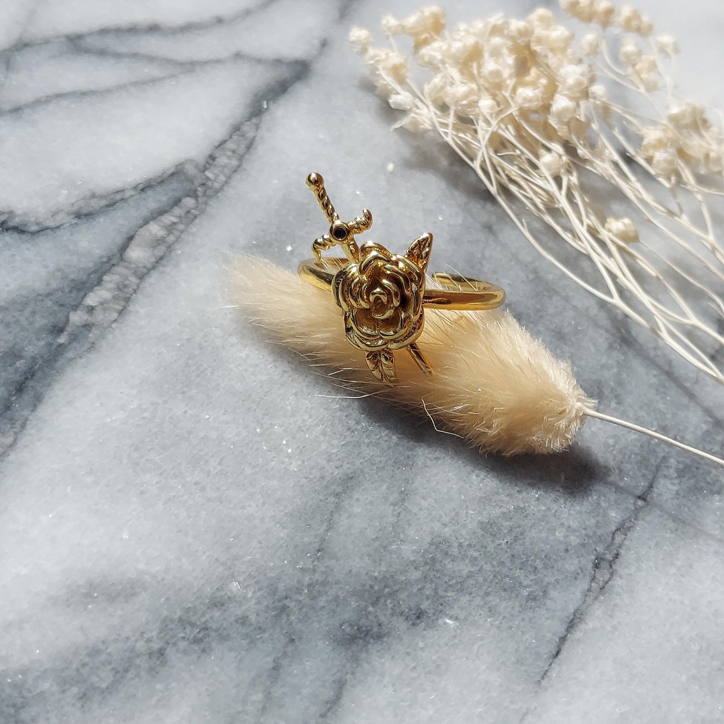 ALUCARD Rose and Sword Silver / Gold Adjustable Ring