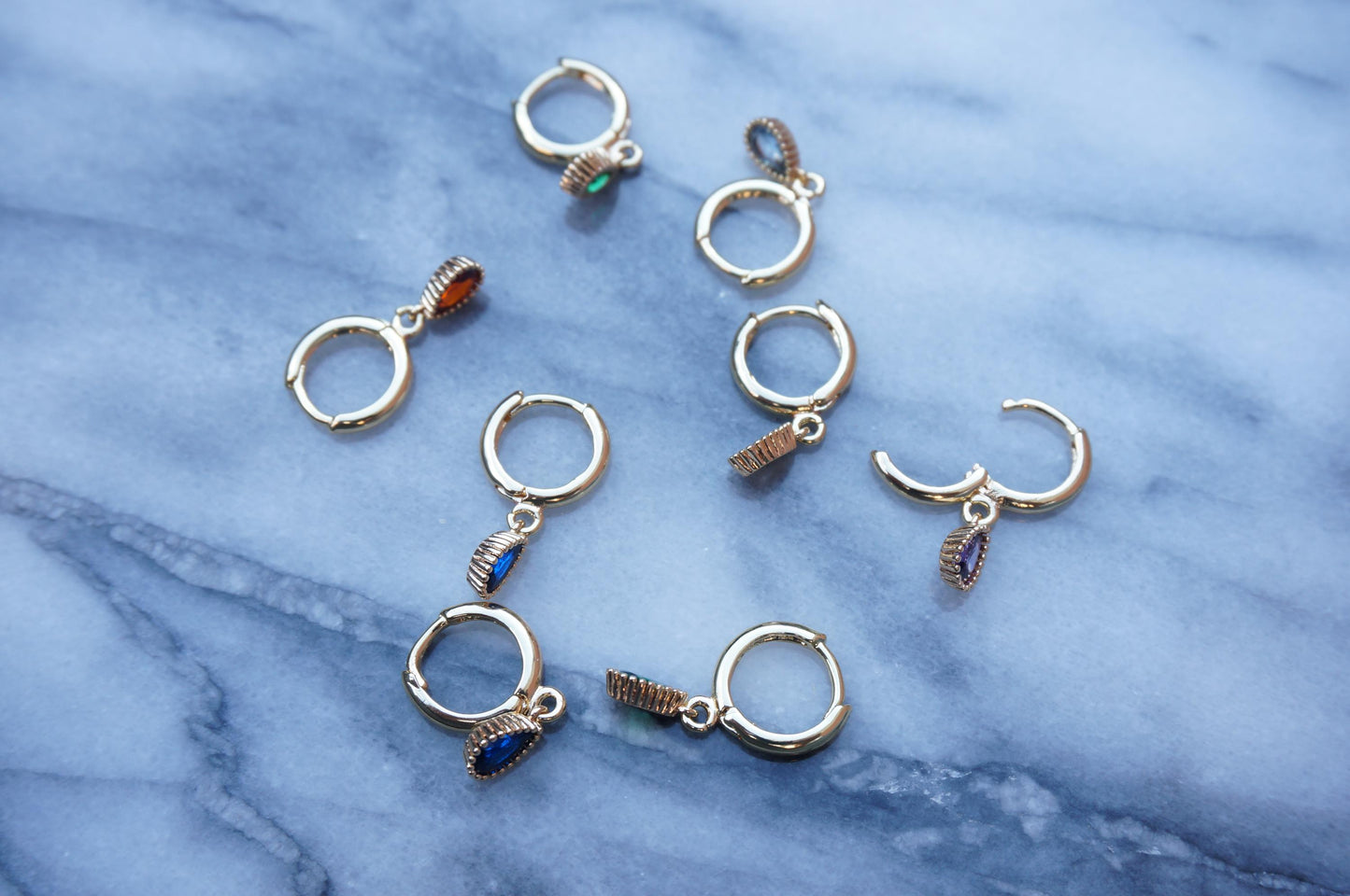 Birthstone Hoops / Gold Huggie Earrings