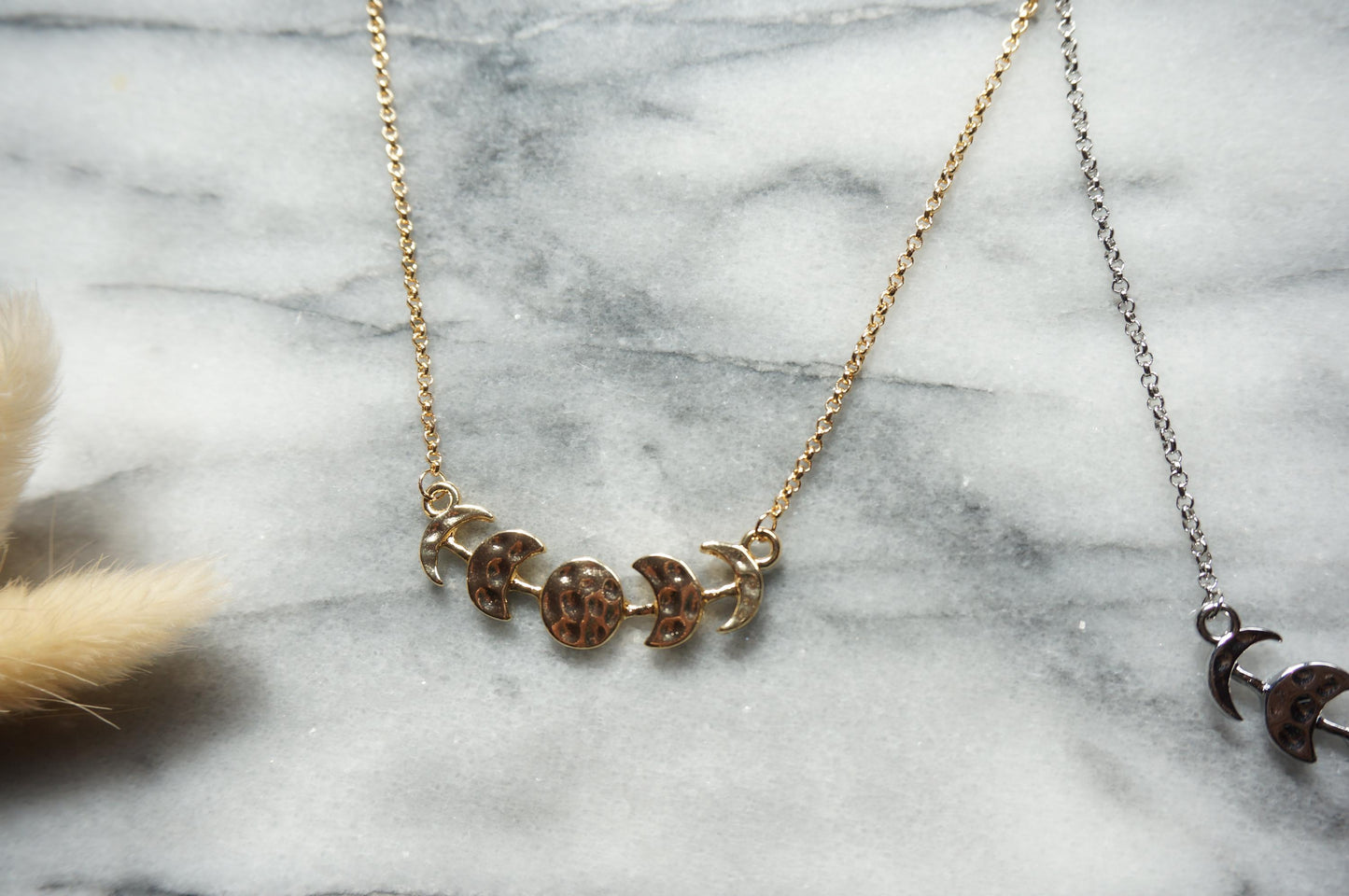 Hammered Moon Phase Necklace / Gold Plated Moon Necklace