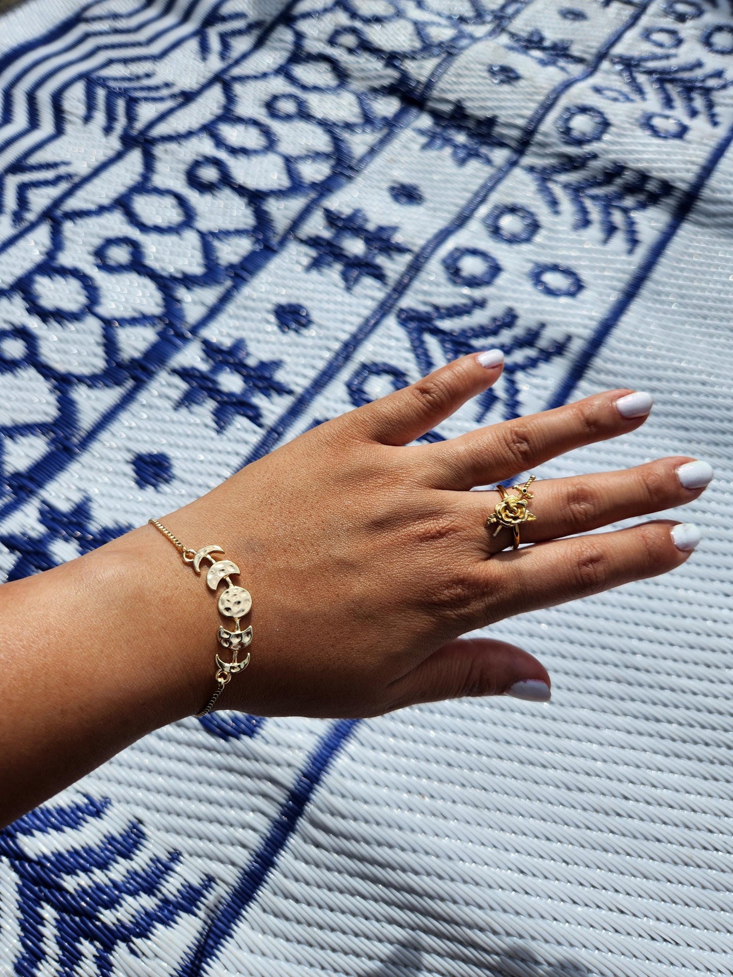 Hammered Moon Phase bracelet in Gold / Silver / Adjustable Bracelet