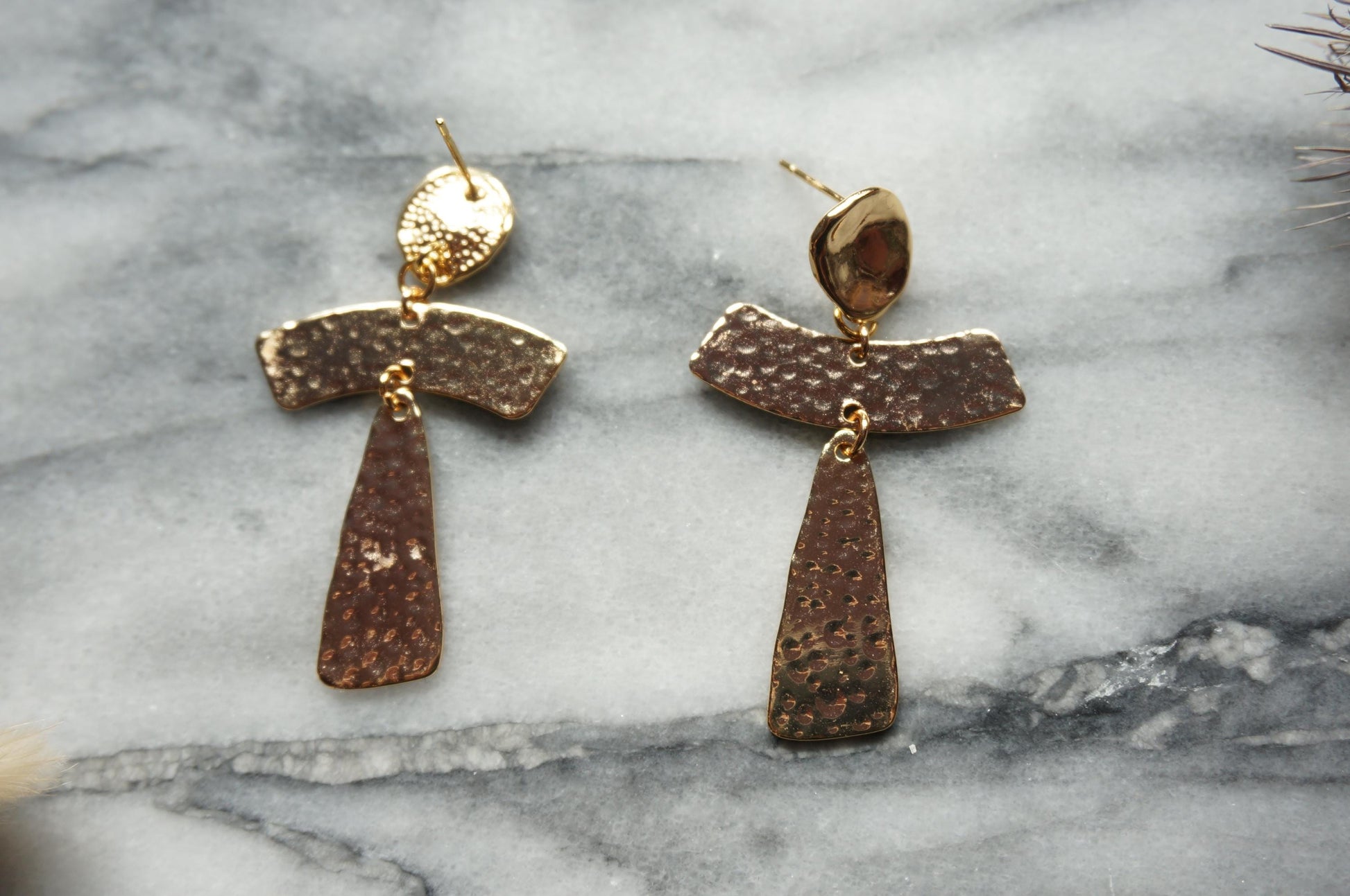 Geometric Dangle Earrings / Gold Plated Earrings