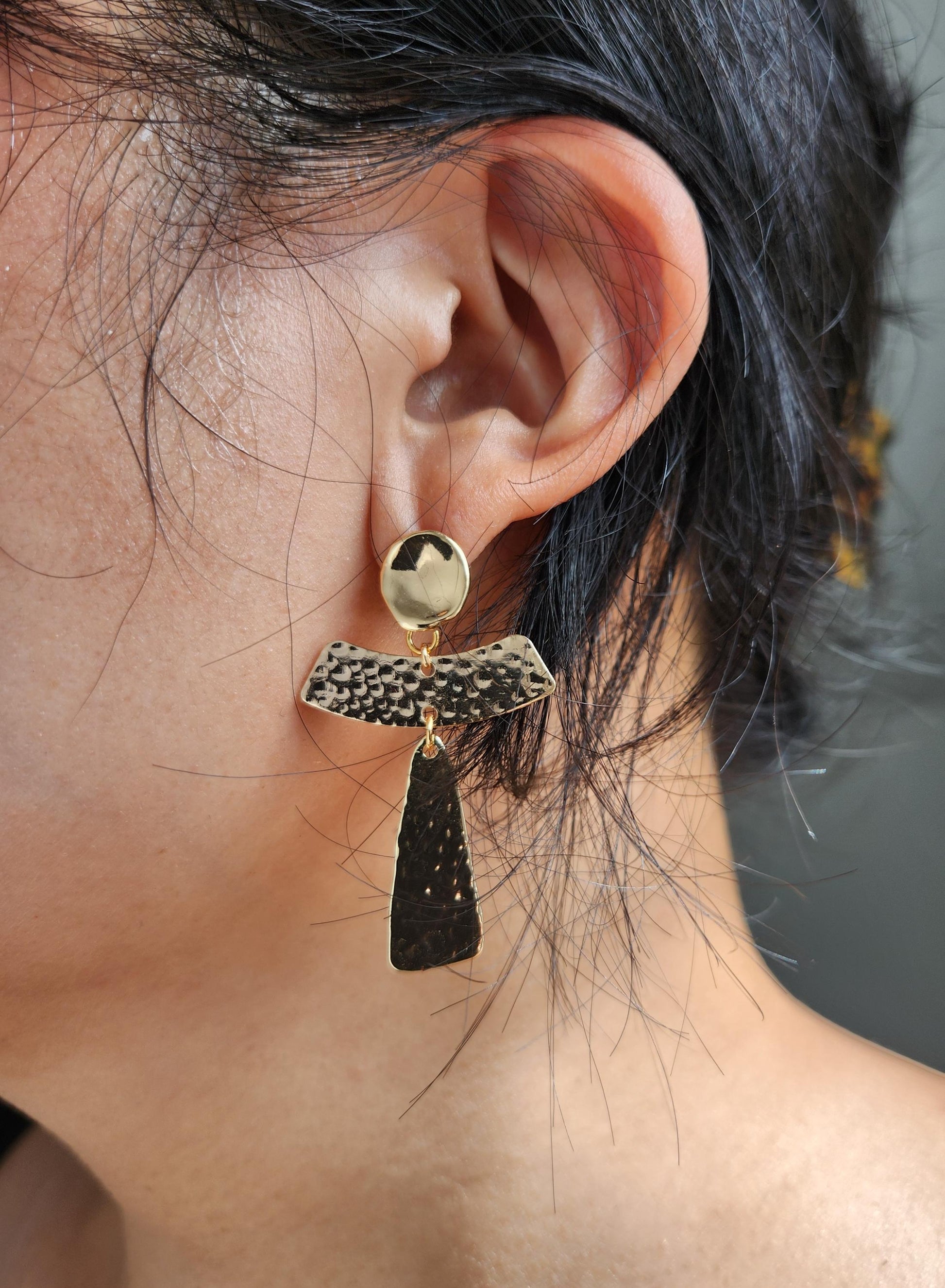 Geometric Dangle Earrings / Gold Plated Earrings