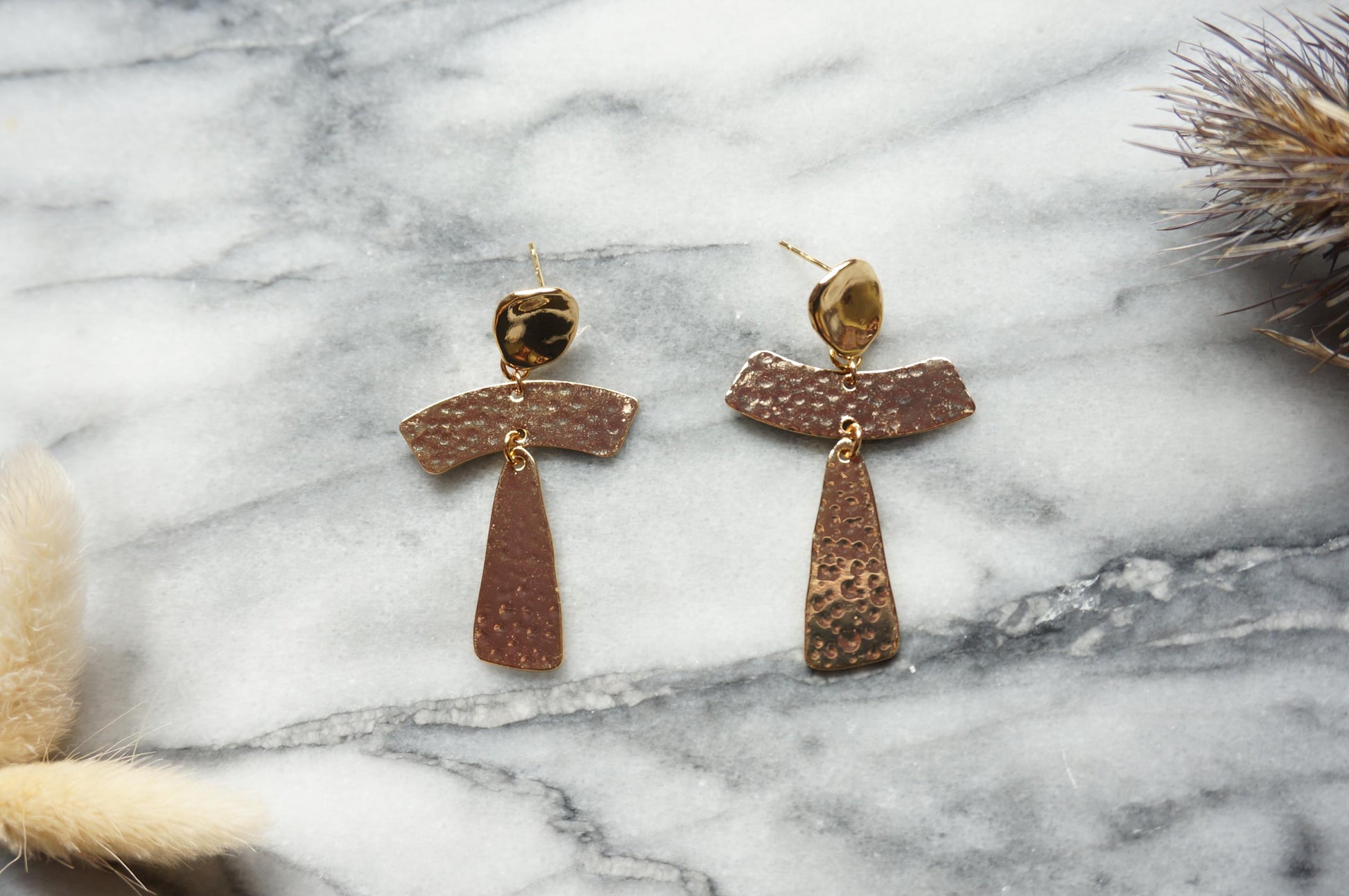 Geometric Dangle Earrings / Gold Plated Earrings