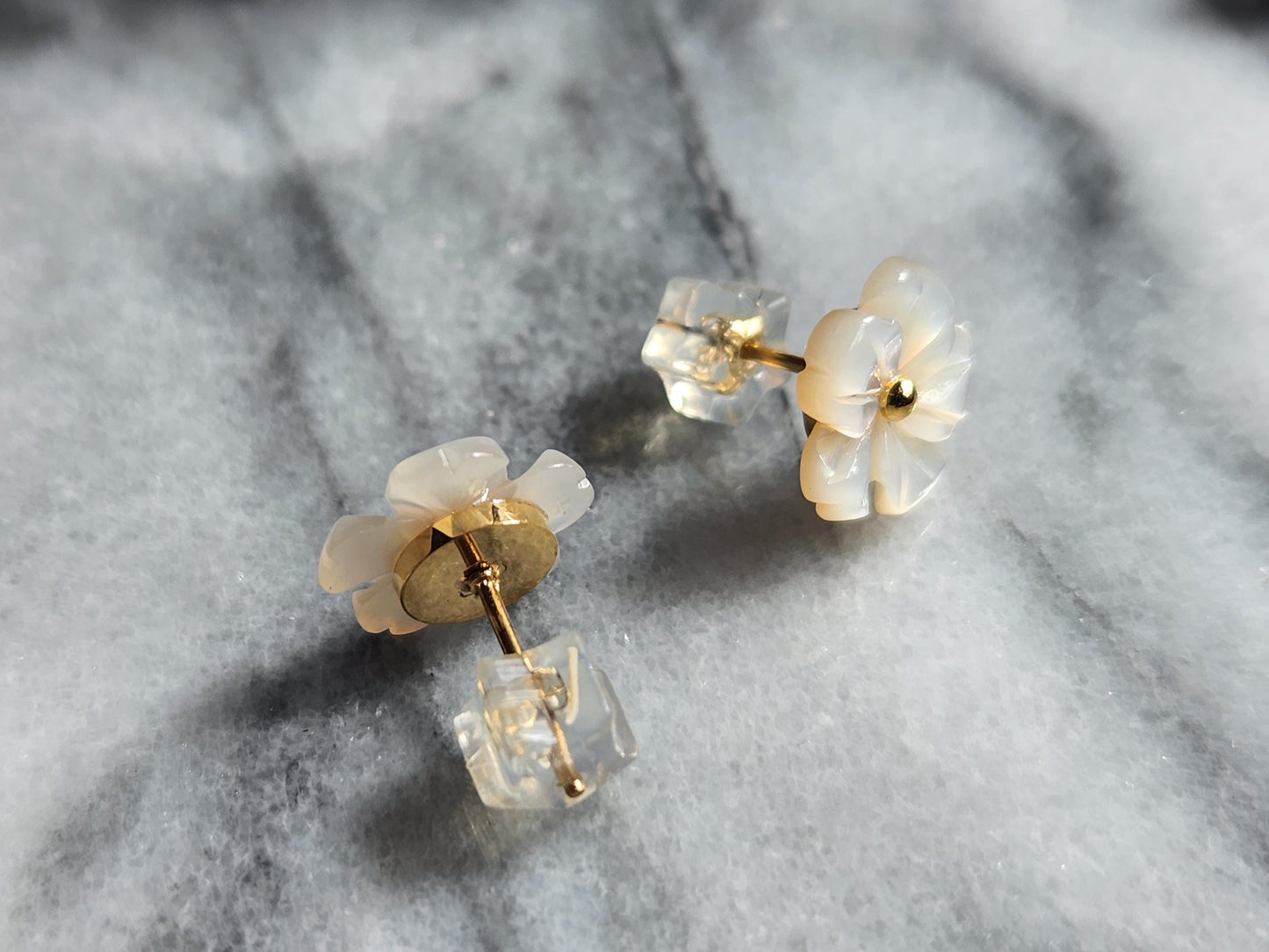 White Flower Mother of Pearl Stud Earrings / Flower Earrings
