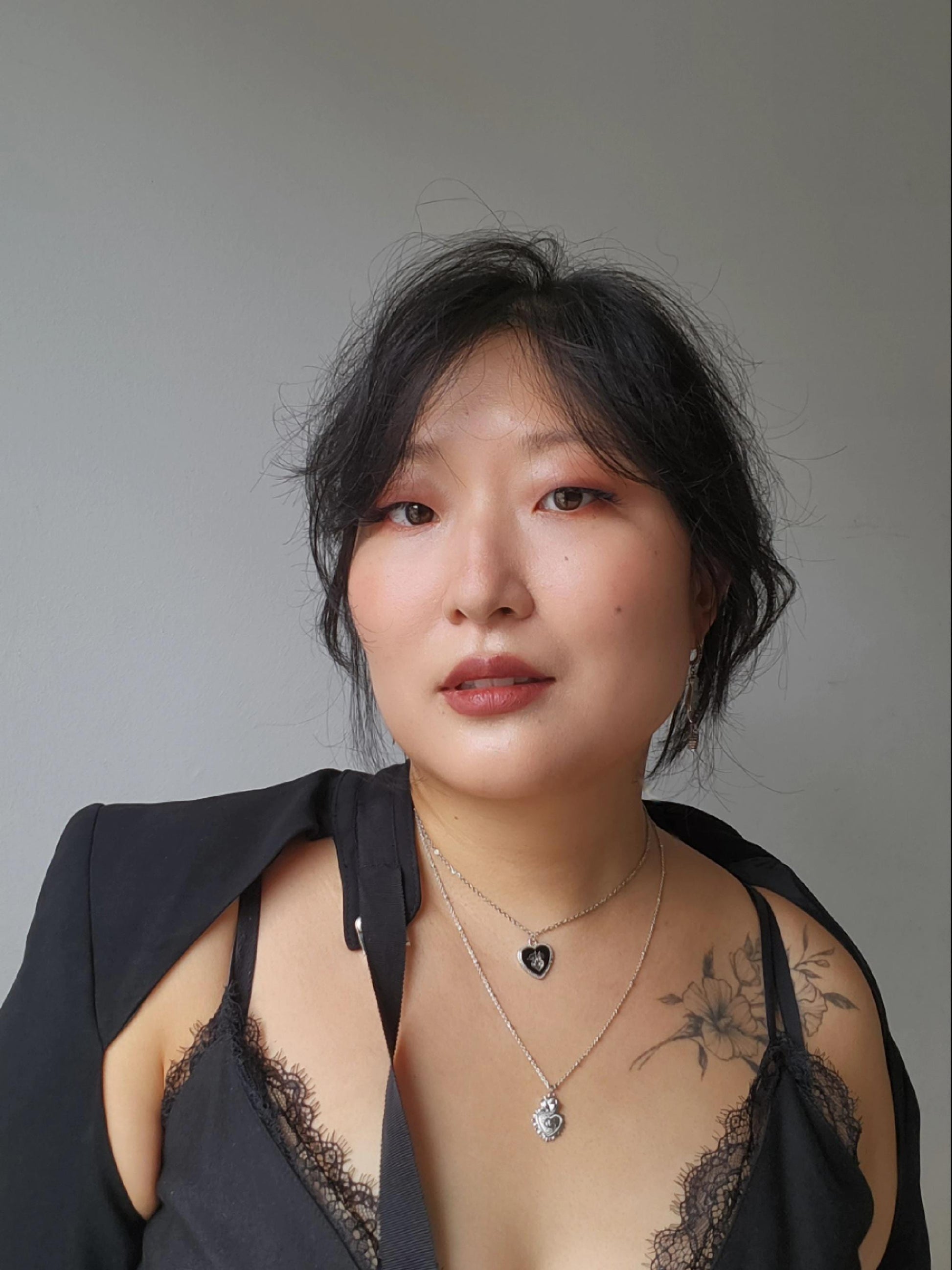 Sacred Heart Black Enamel Necklace in Gold / Silver