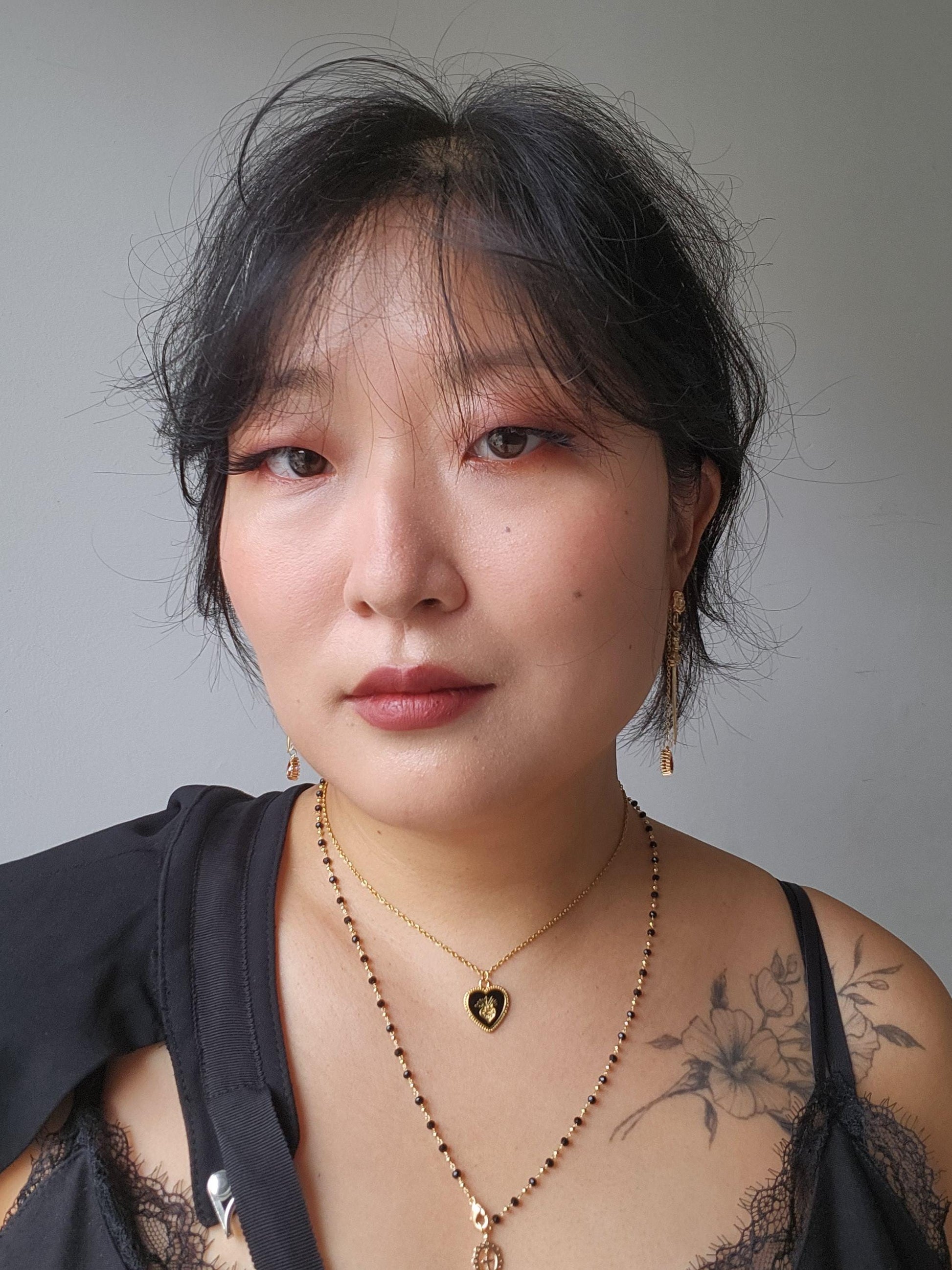 Sacred Heart Black Enamel Necklace in Gold / Silver