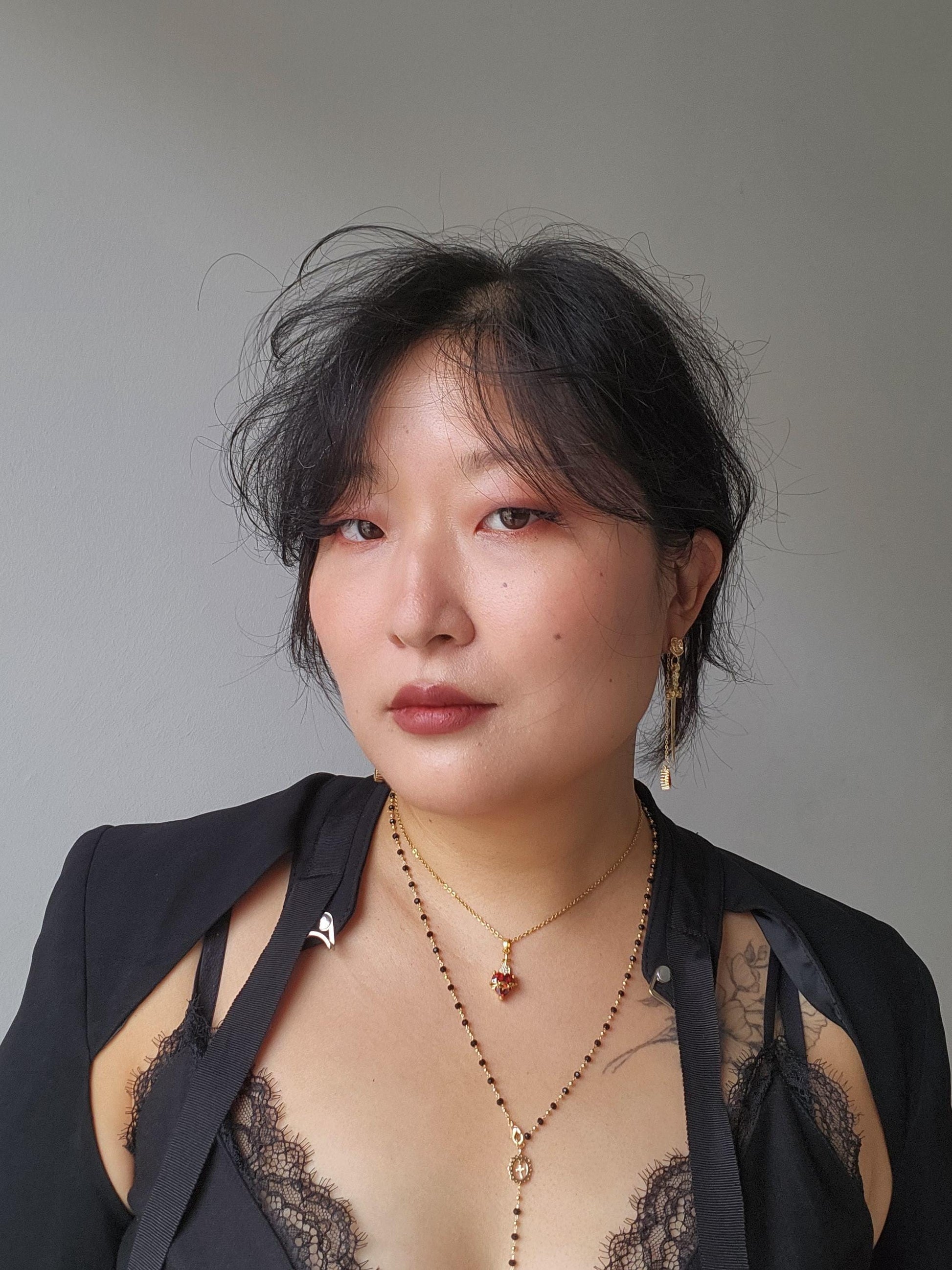 Ruby Red Sacred Heart Necklace in Gold