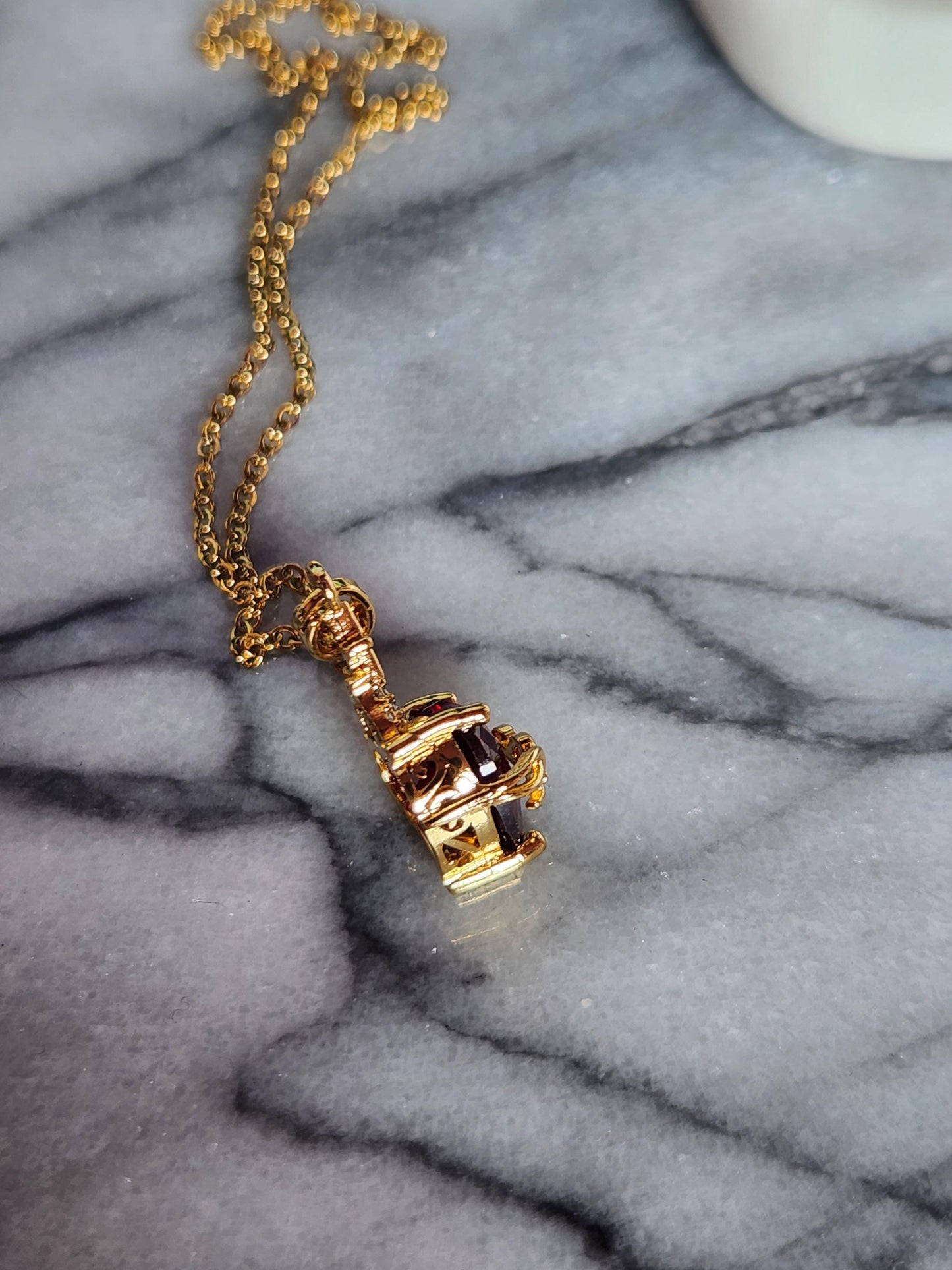 Ruby Red Sacred Heart Necklace in Gold