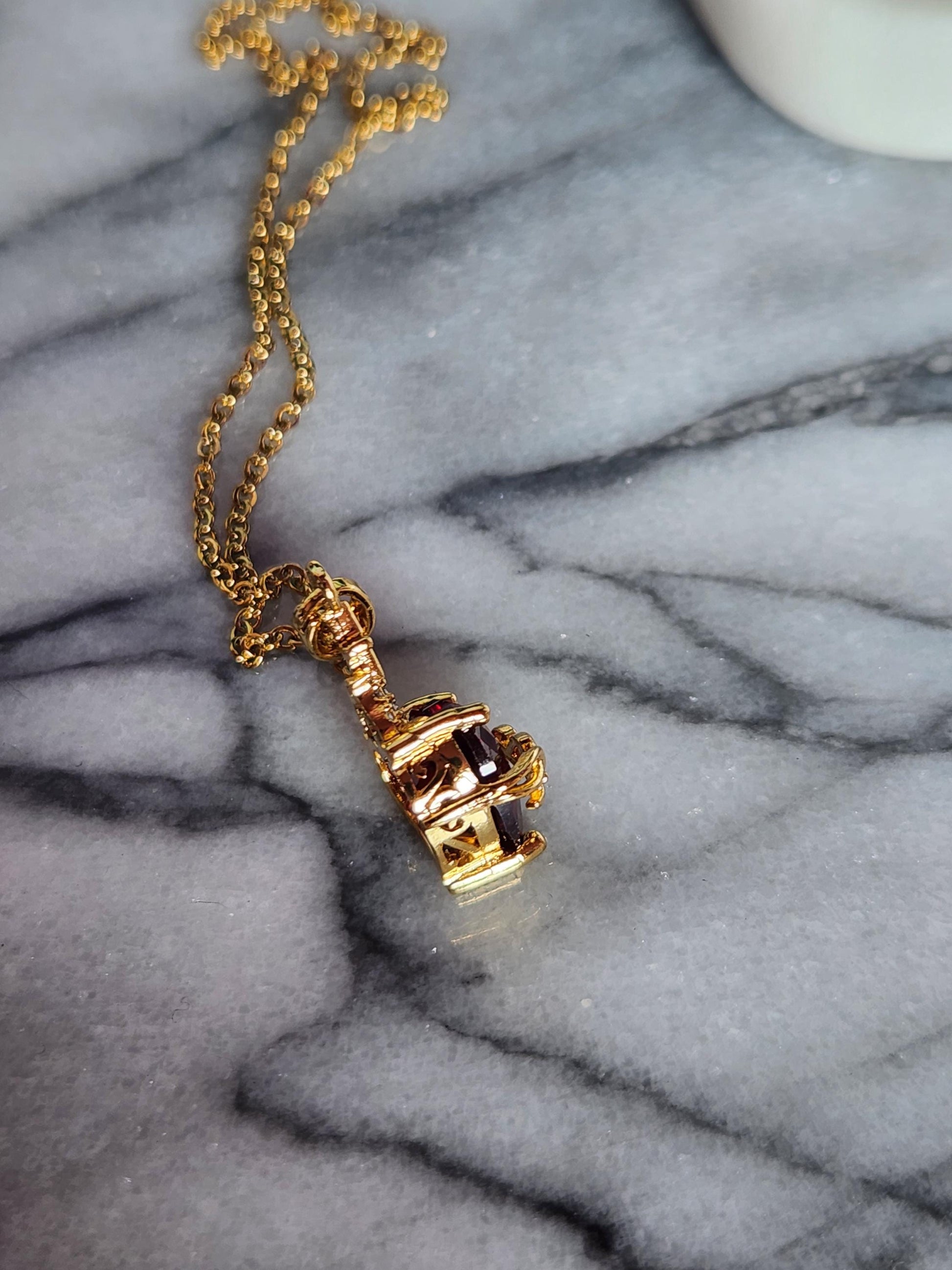 Ruby Red Sacred Heart Necklace in Gold