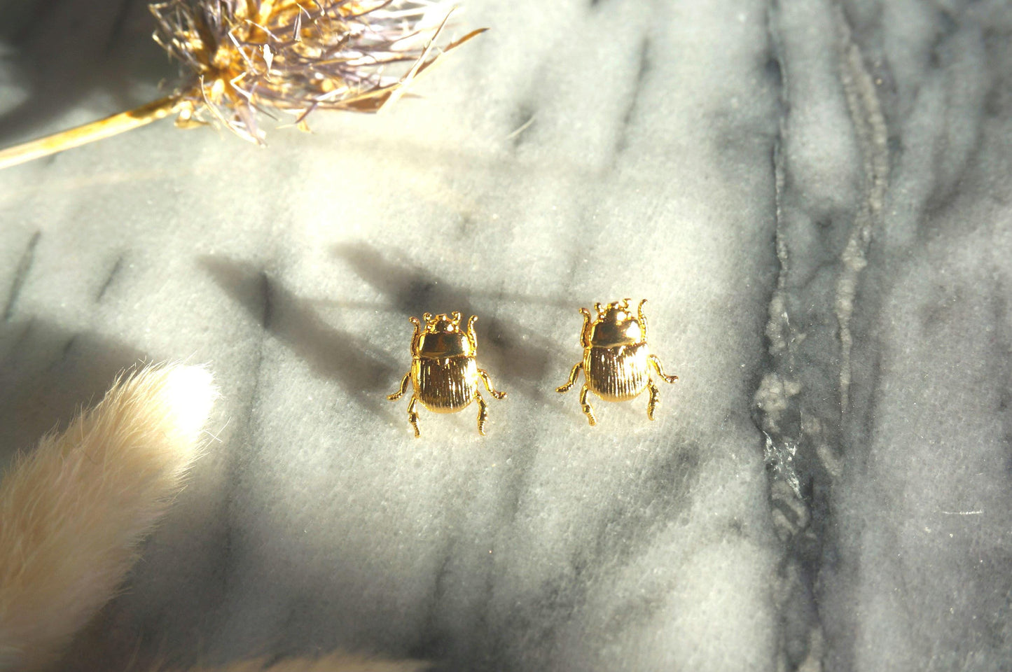 SCARAB Gold Egyptian Beetle Stud Earrings