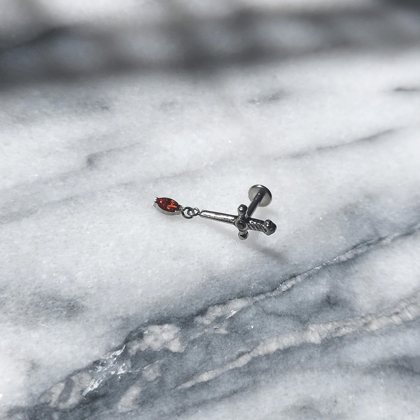 Tiny Sword Flat Back Piercing / Screw on Stud / Blood Drop / Tragus/ Conch/ Helix Piercing in Gold/ Silver