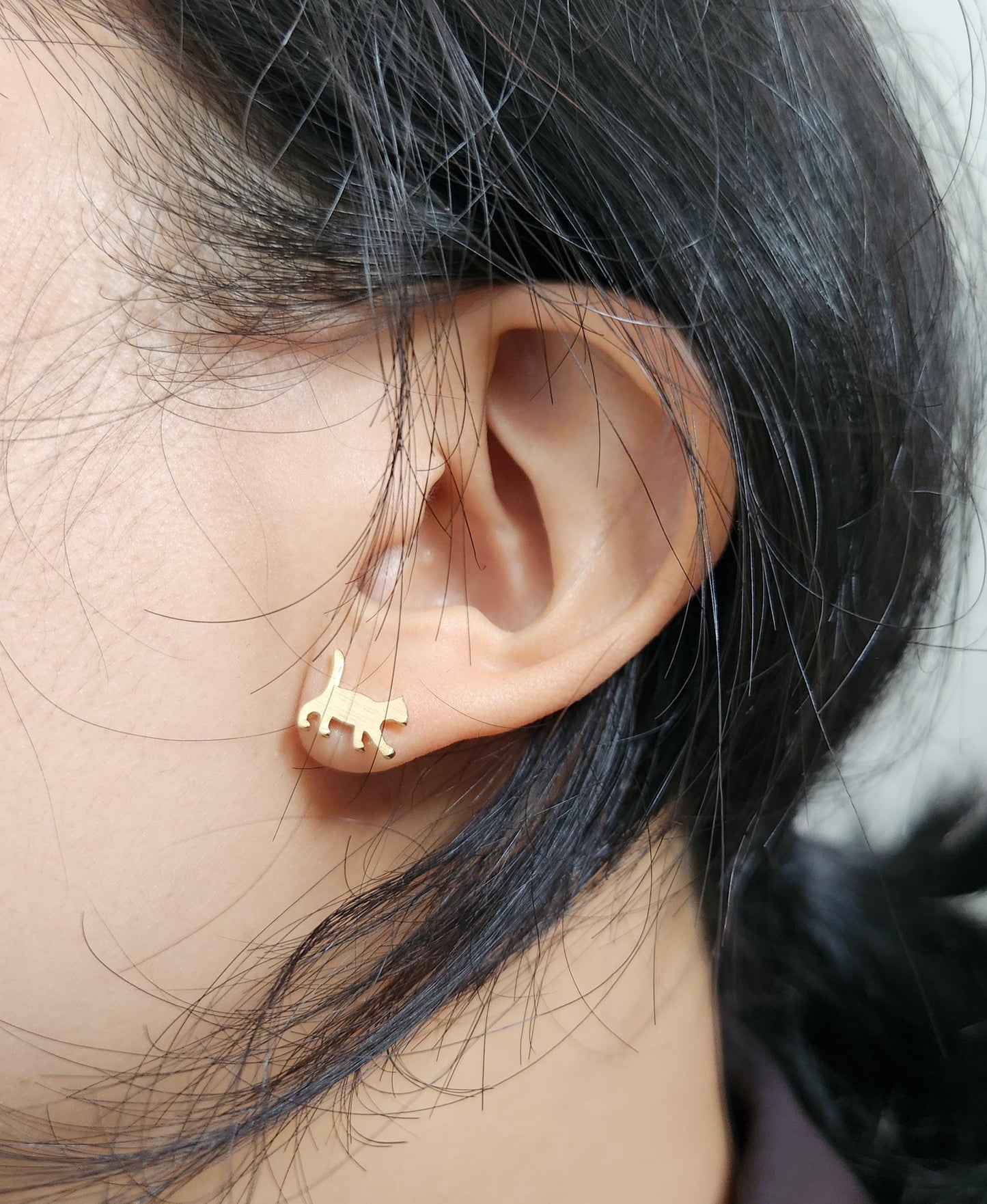 Cat Gold Stud Earrings
