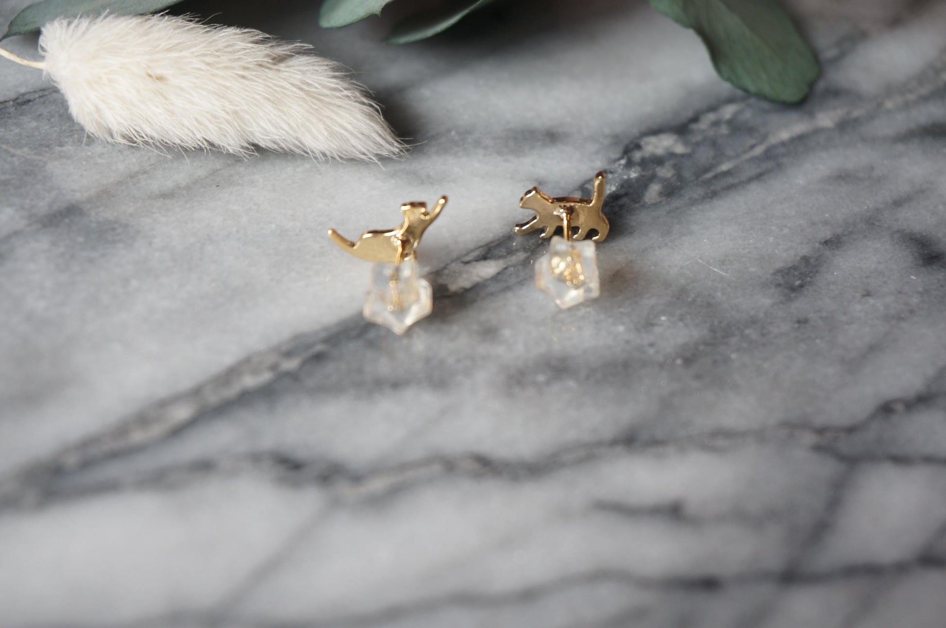 Cat Gold Stud Earrings