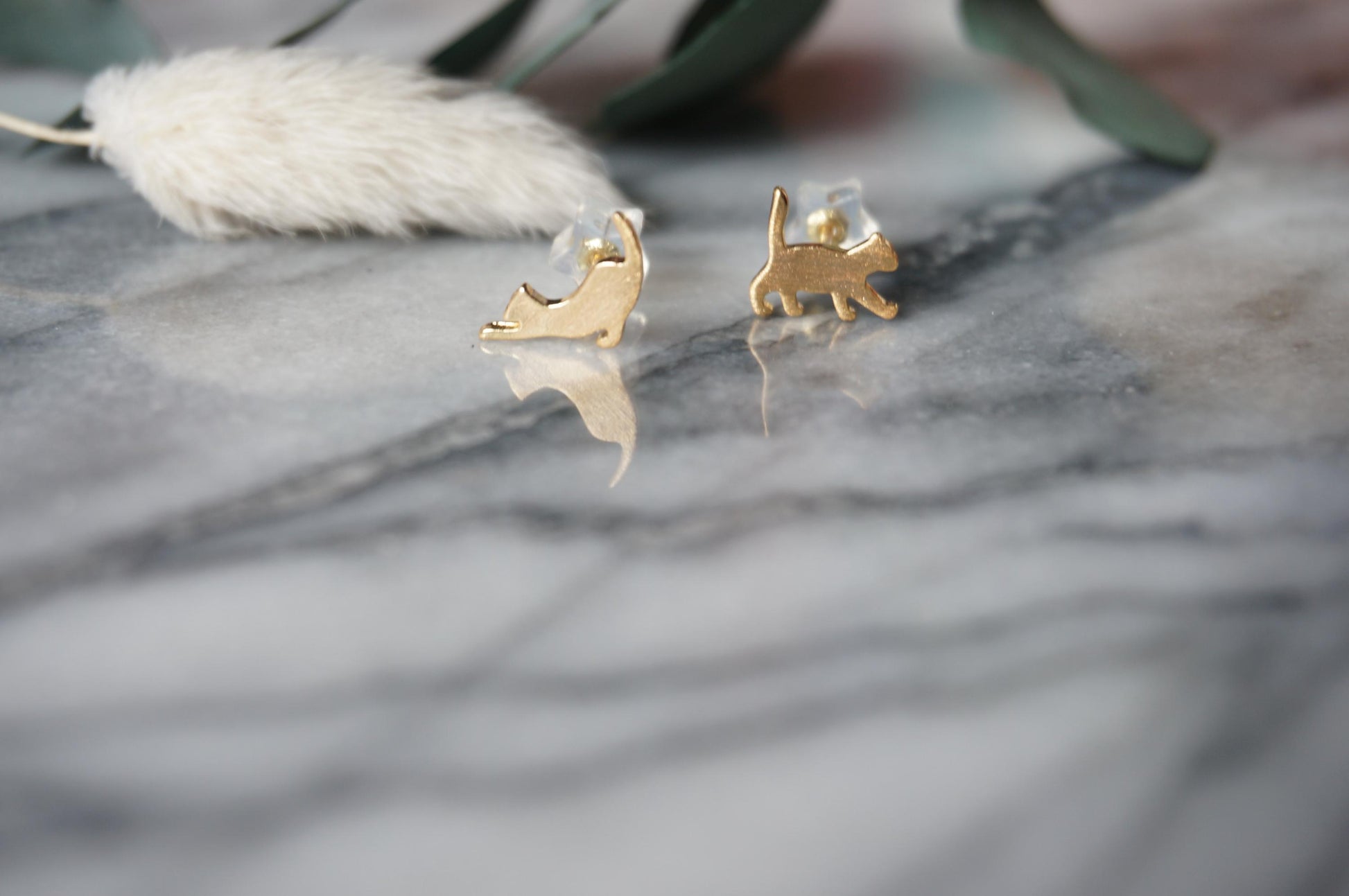 Cat Gold Stud Earrings
