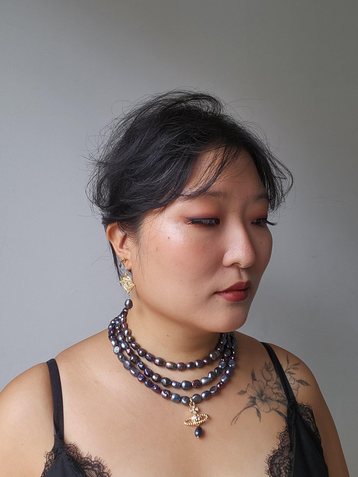 El Dorado Antique Gold Coin and Baroque White / Black Pearl Earrings / Boho Pearl Earrings