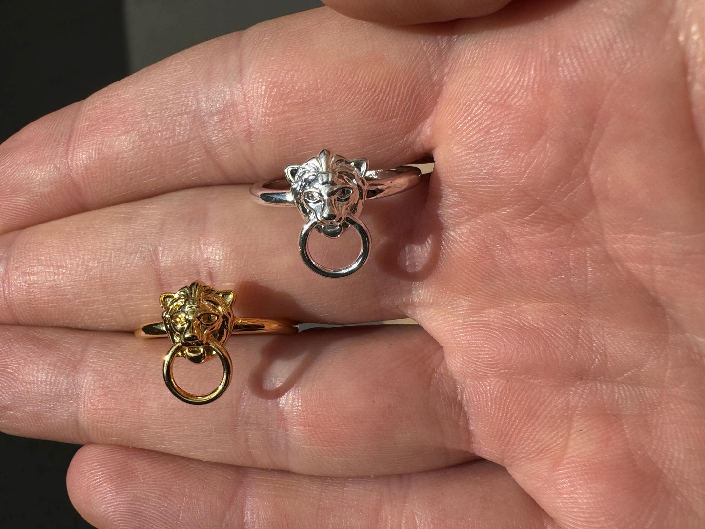 Victorian Style Lion Knocker Ring in Silver / Gold